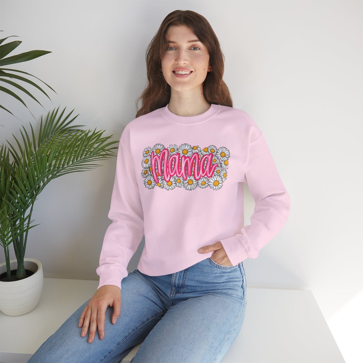 Pink Daisy Mama Sweatshirt • Floral Mama Crewneck • Spring Mama Graphic Sweatshirt • Cute Motherhood Cozy Outfit