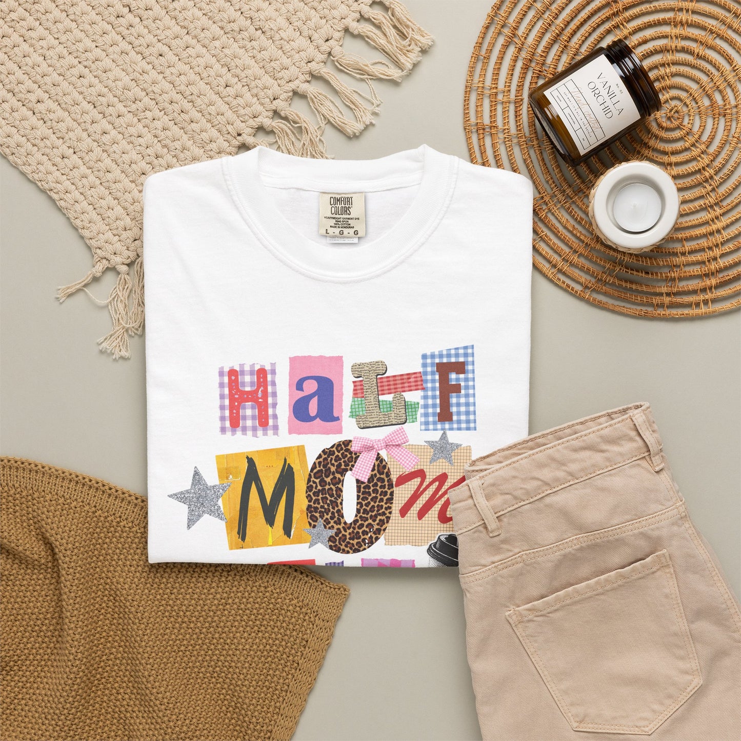 Half Mom Half Coffee Graphic Tee • Funny Mom Shirt Women • Trendy Patchwork Mixed Print Leopard Gingham Tee • Mom Life Shirt