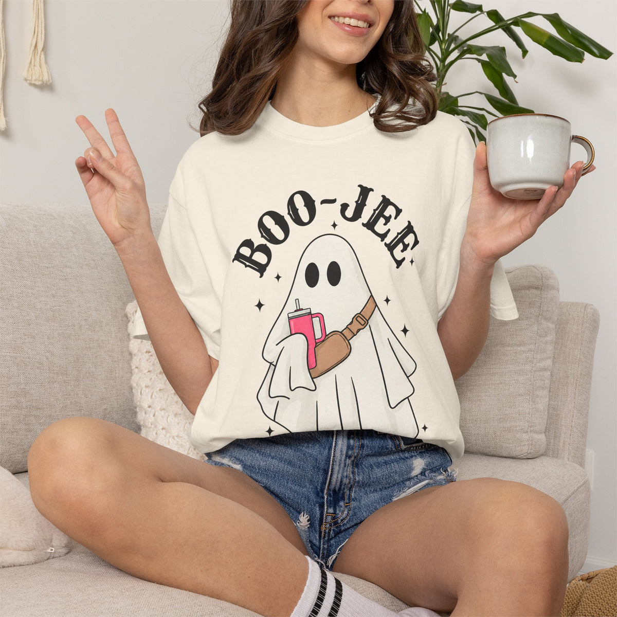 Boo Jee Ghost Shirt, Comfort Colors Halloween Tee, Cute Ghost Shirt, Girly Halloween Graphic Tee, Spooky Season Shirt