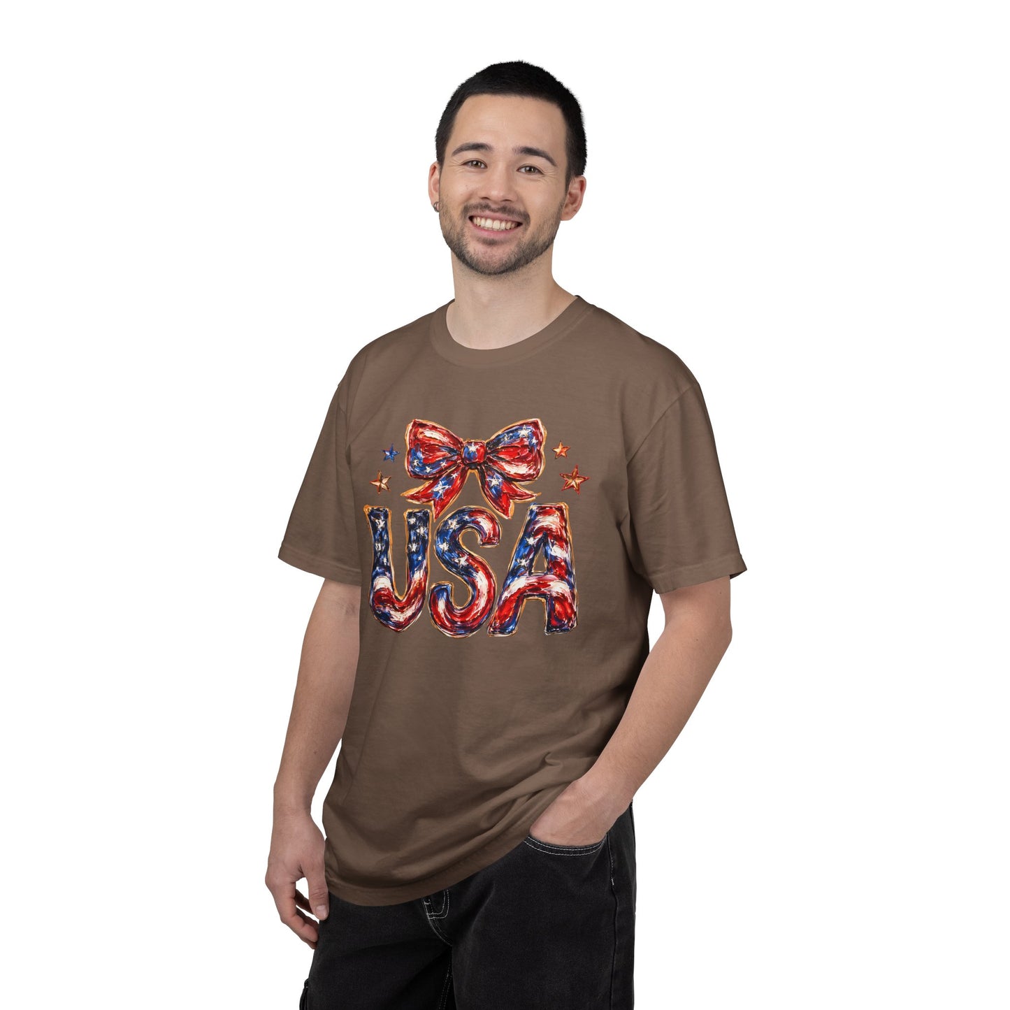 USA Coquette Bow T-Shirt • Red White Blue Patriotic Graphic Tee • Fourth of July Shirt