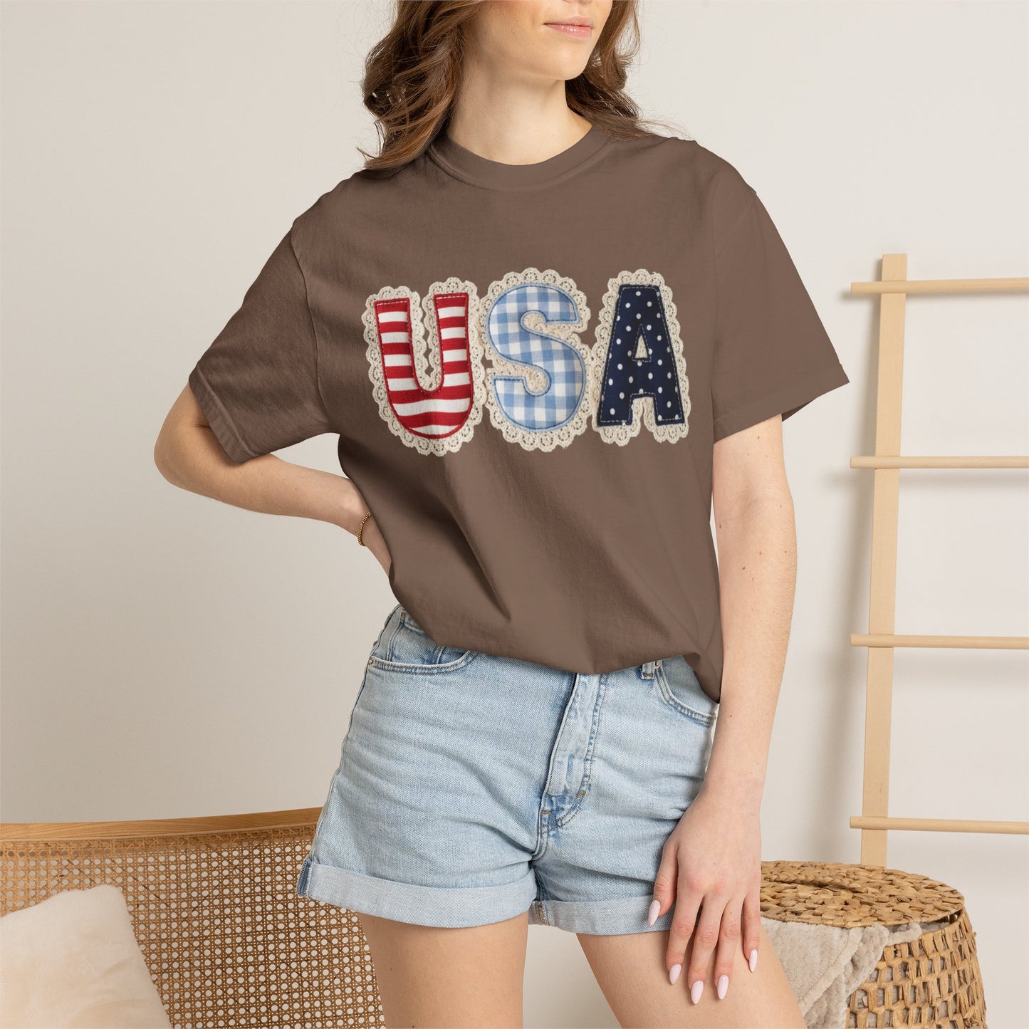USA Patchwork Shirt • Preppy Patriotic Tee • Coquette Americana Top • Red White Blue Outfit Shirt