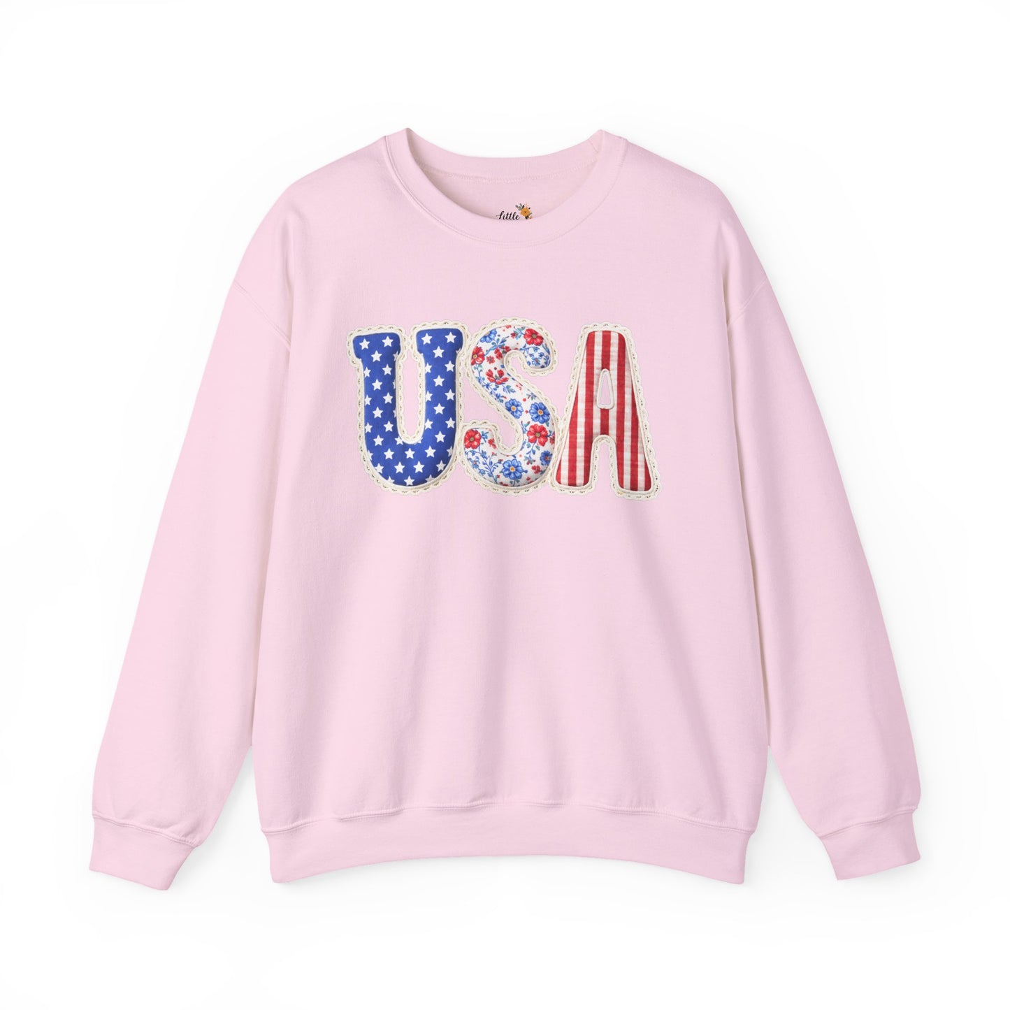 Floral Patchwork USA Crewneck • Preppy Patriotic Sweatshirt • Vintage Americana Gingham Sweatshirt • Cozy Summer Mom Outfit