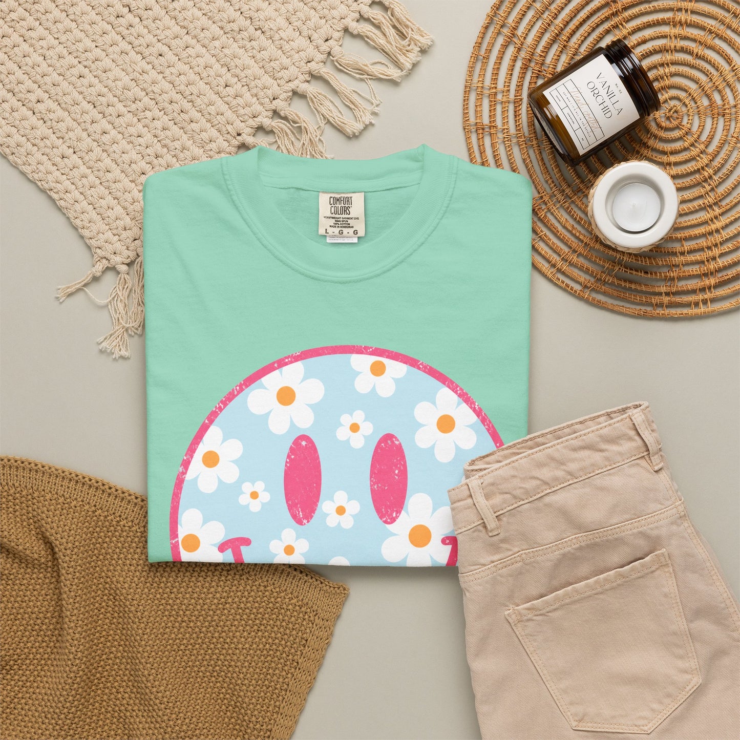 Pink Daisy Smiley Face Tee • Retro Floral Happy Face Shirt • Boutique Mama Graphic Tee