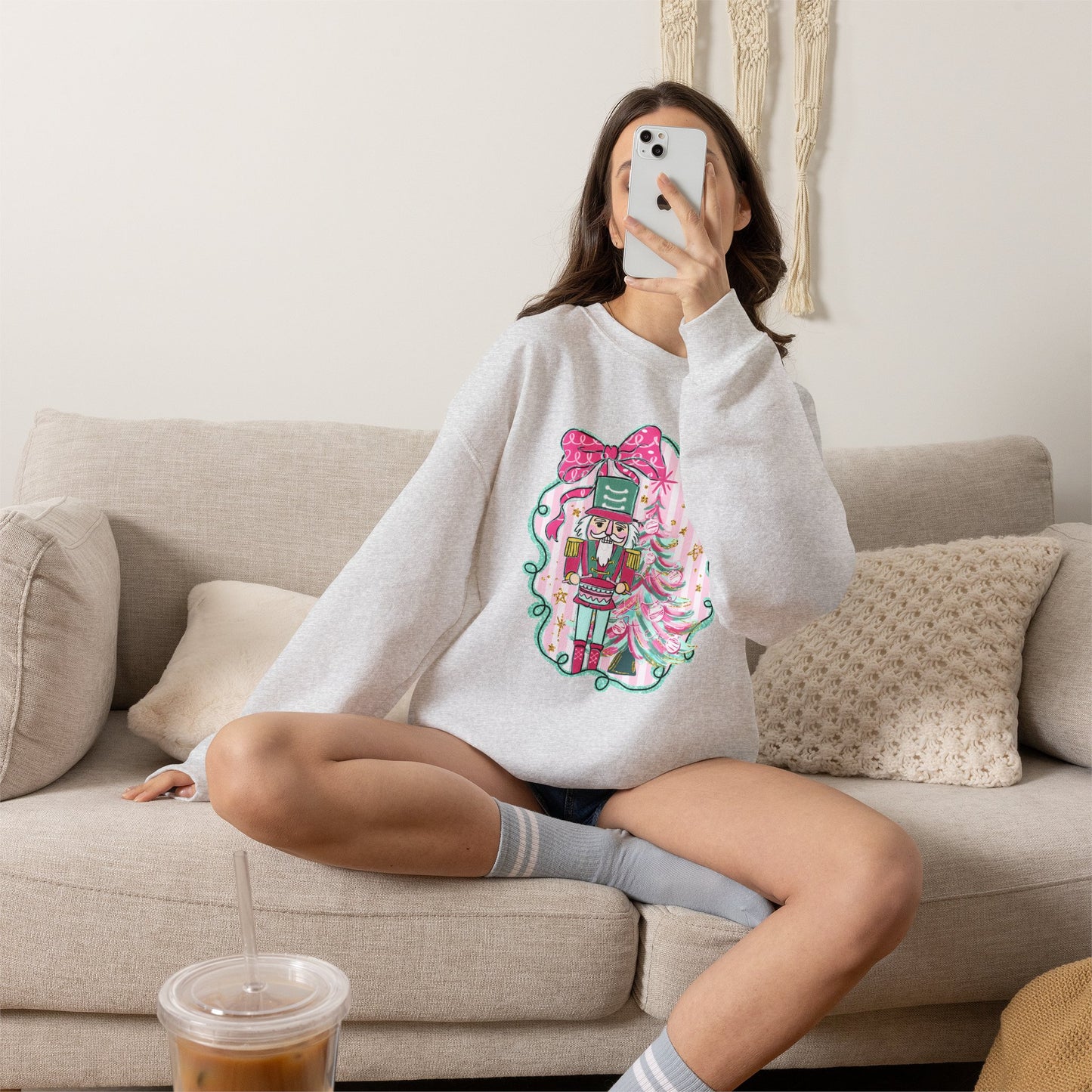 Nutcracker Christmas Sweatshirt — Pink Bow Holiday Crewneck
