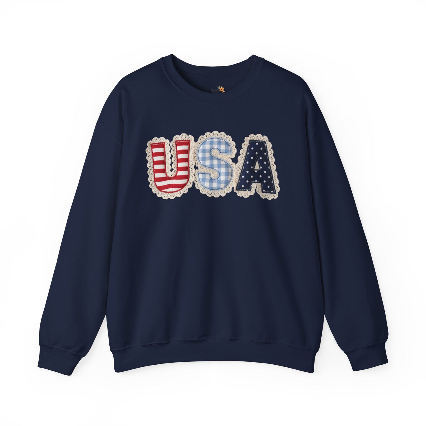 Feux Laced USA Patchwork Sweatshirt • Preppy Patriotic Crewneck • Coquette Americana Sweatshirt • Red White Blue Mama Style