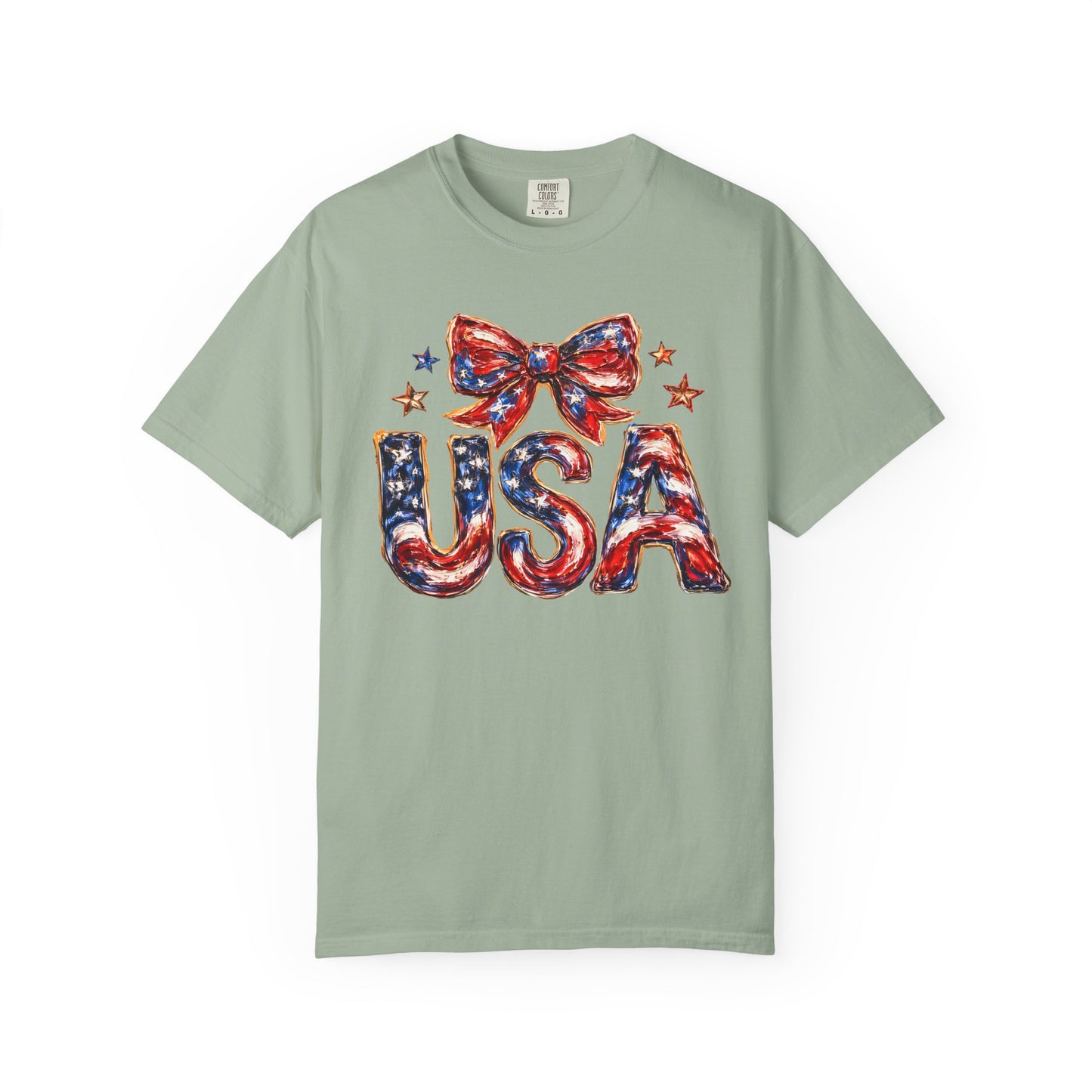 USA Coquette Bow T-Shirt • Red White Blue Patriotic Graphic Tee • Fourth of July Shirt