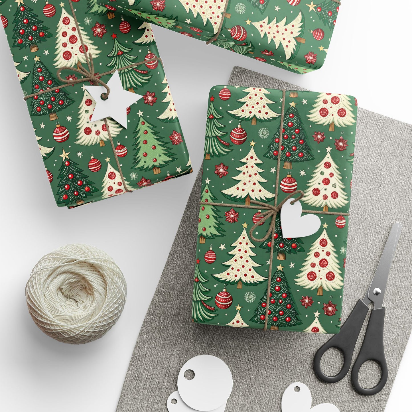 Christmas Tree Wrapping Paper & Blanket | Red Green Holiday Pattern | Festive Ornaments & Snowflakes | Cozy Christmas Gift Wrap & Decor
