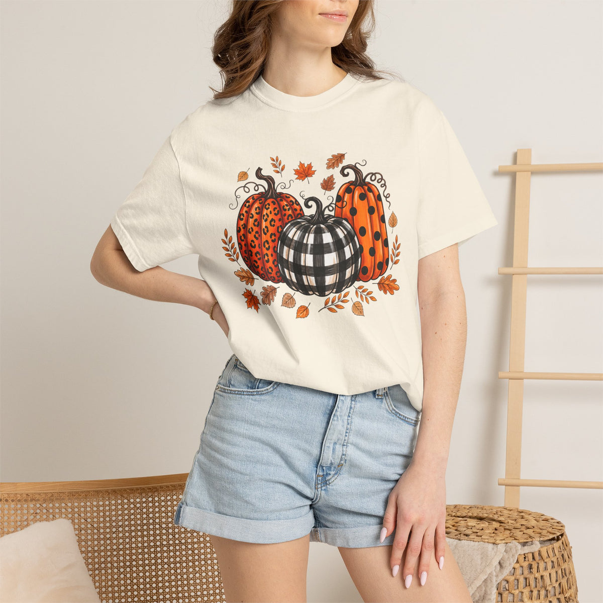 Leopard Pumpkin Fall Tee, Buffalo Plaid Pumpkin Shirt, Autumn Graphic Tee, Pumpkin Patch Shirt