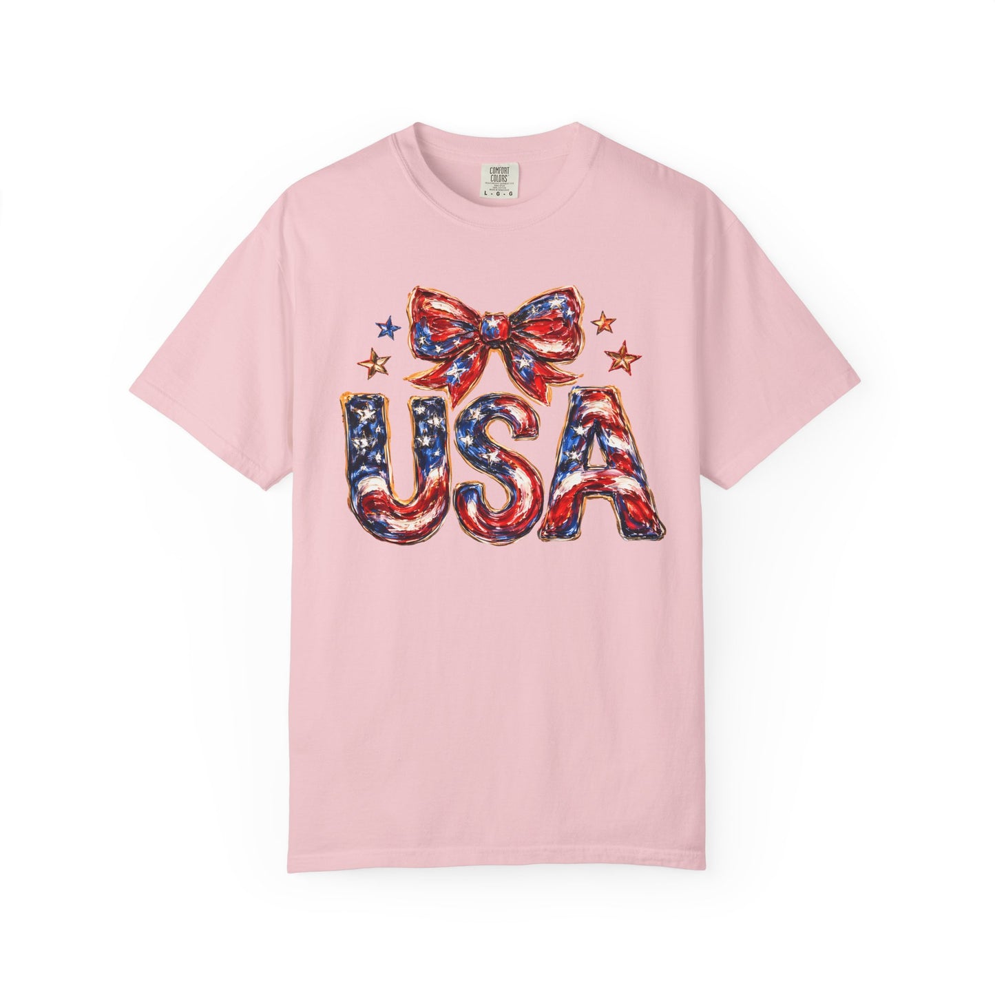 USA Coquette Bow T-Shirt • Red White Blue Patriotic Graphic Tee • Fourth of July Shirt