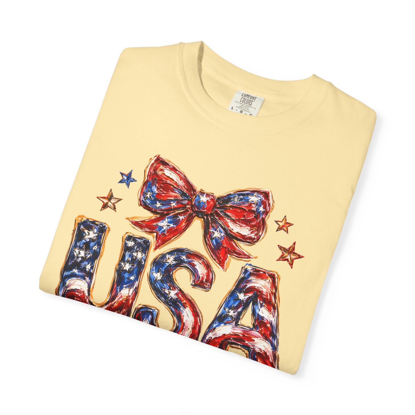 USA Coquette Bow T-Shirt • Red White Blue Patriotic Graphic Tee • Fourth of July Shirt