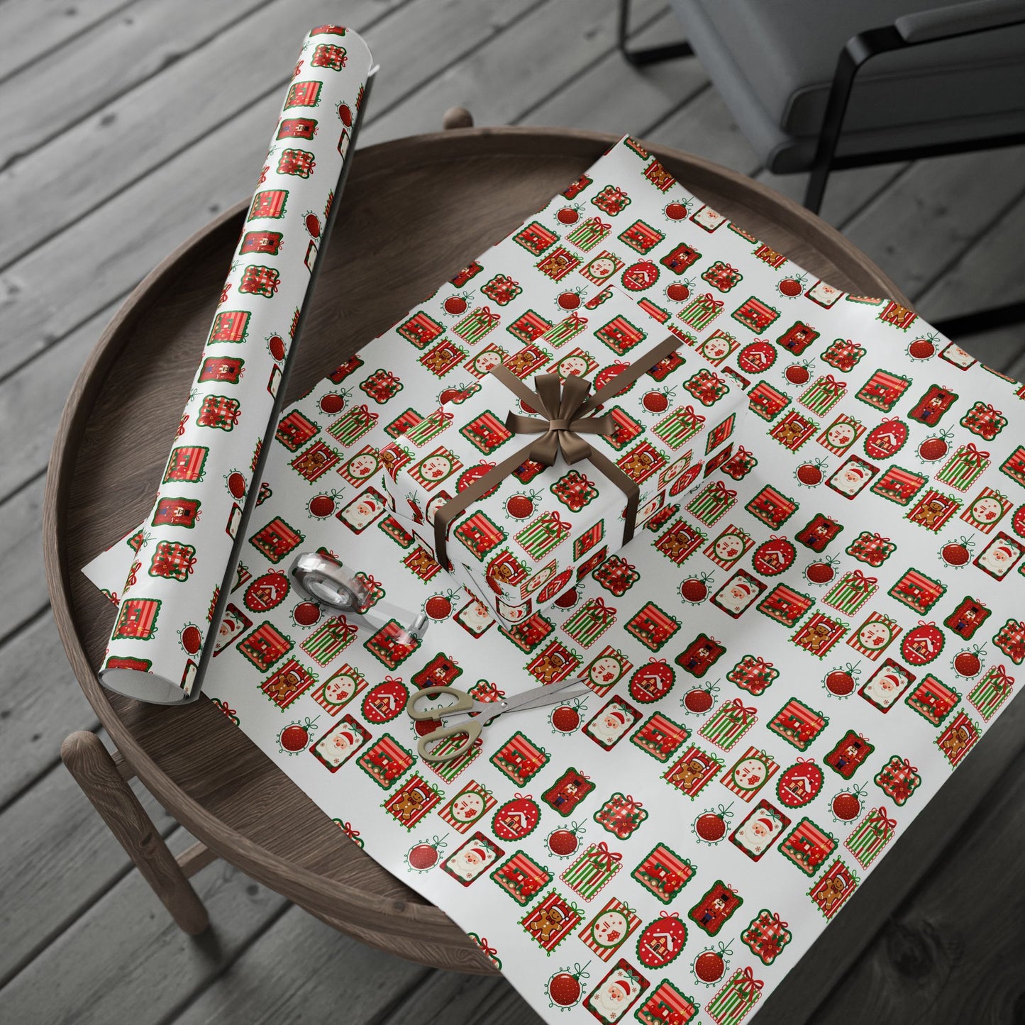 Christmas Stamp Collage Wrapping Paper | Vintage Holiday Postmark Pattern | Red & Green Retro Christmas Gift Wrap | Festive Mail-Inspired Design