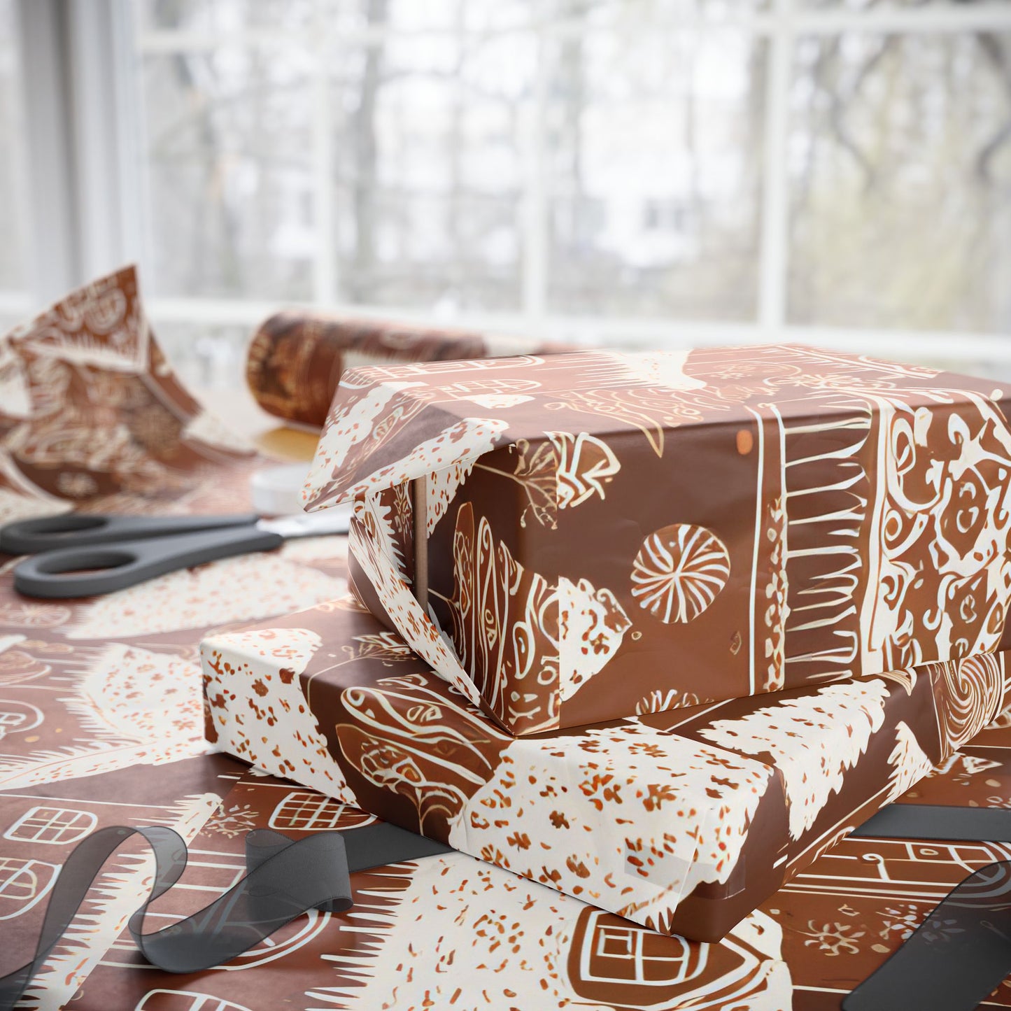 Gingerbread Village Christmas Blanket & Wrapping Paper | Brown & White Icing Cookie Houses | Cozy Holiday Gift Wrap | Winter Home Décor
