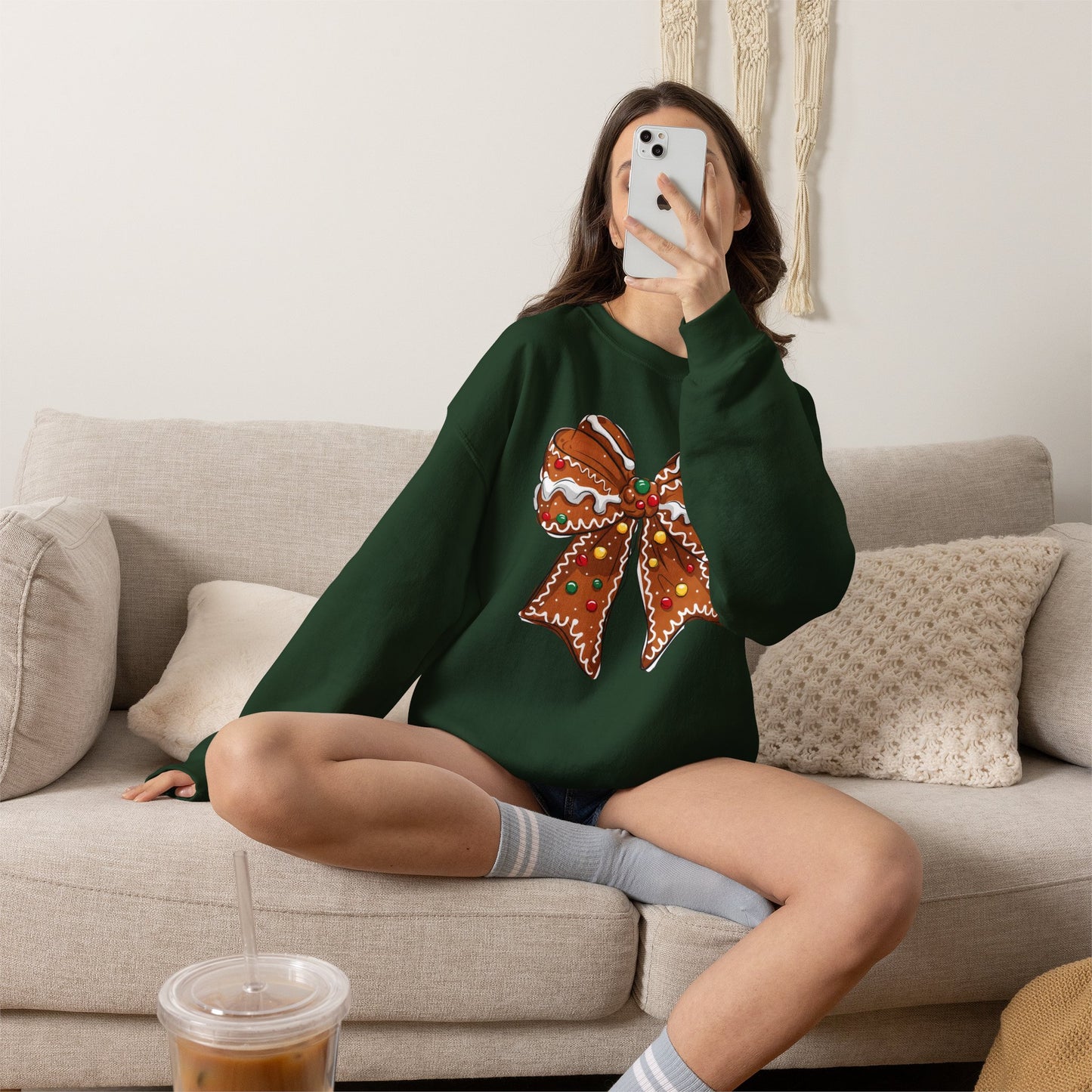 Gingerbread Bow Crewneck Sweatshirt — Holiday Christmas Cookie Graphic