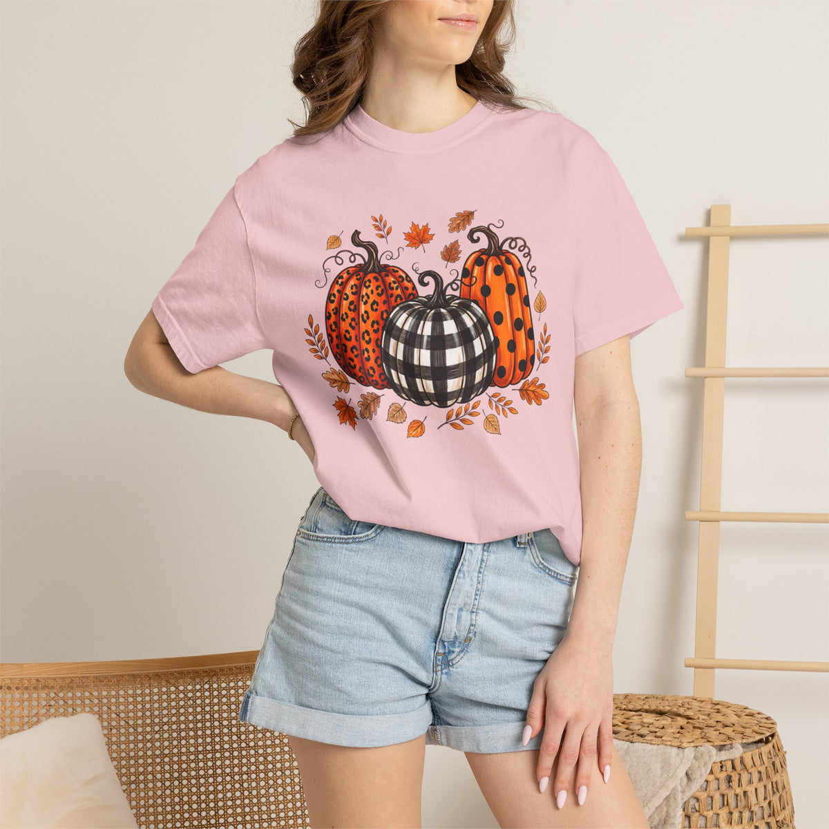 Leopard Pumpkin Fall Tee, Buffalo Plaid Pumpkin Shirt, Autumn Graphic Tee, Pumpkin Patch Shirt