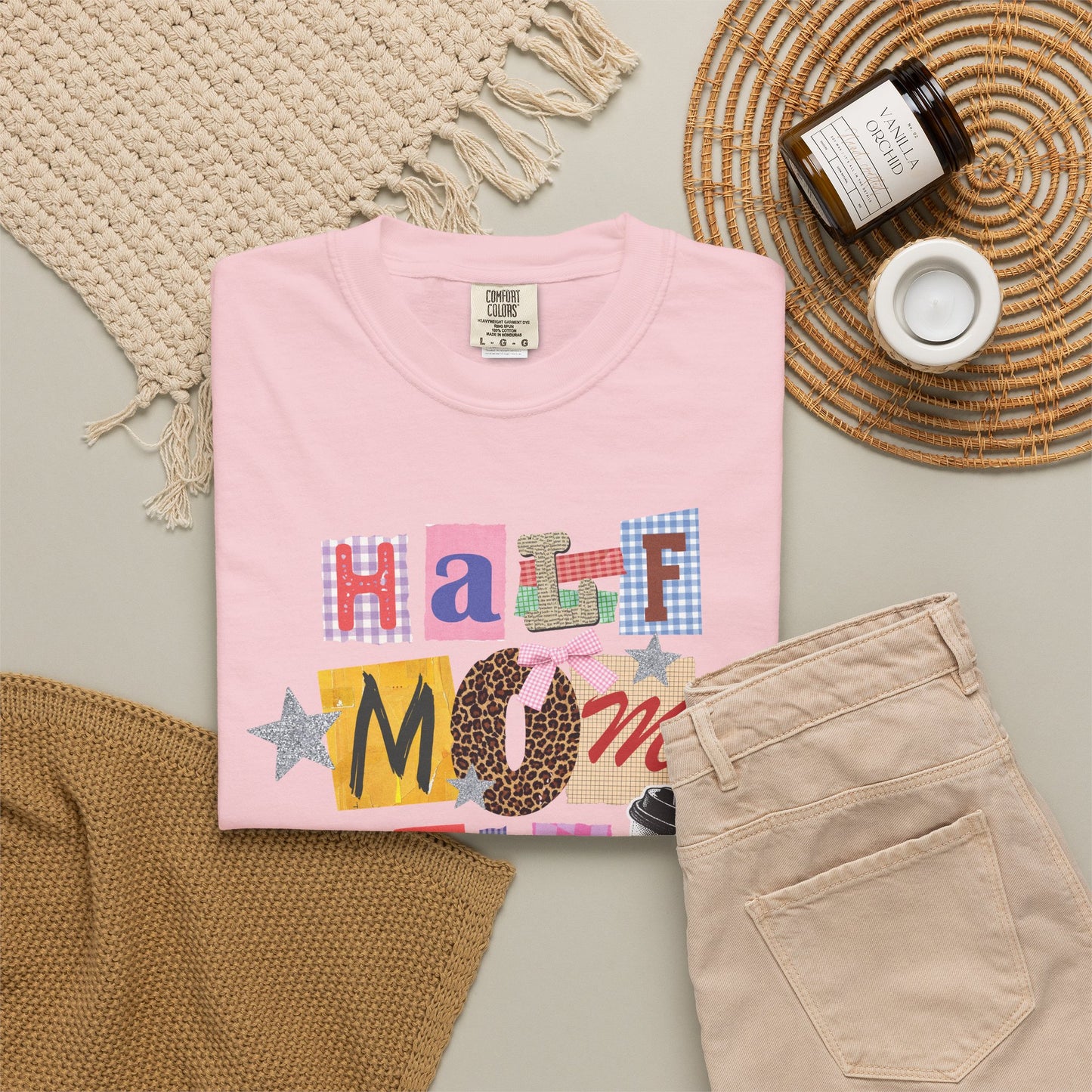 Half Mom Half Coffee Graphic Tee • Funny Mom Shirt Women • Trendy Patchwork Mixed Print Leopard Gingham Tee • Mom Life Shirt