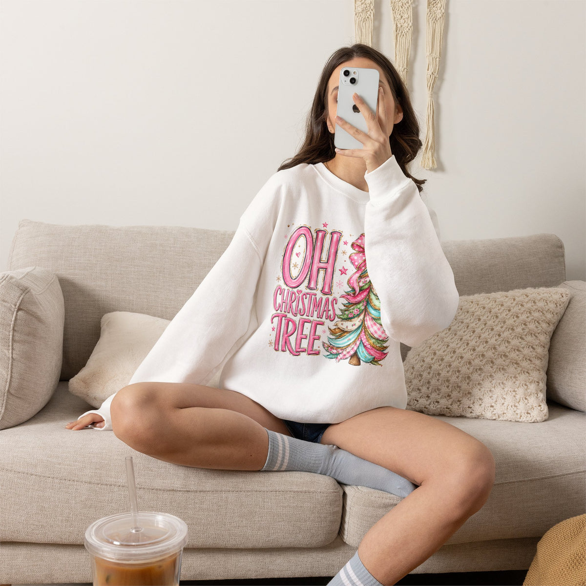 "Oh Christmas Tree" pink Pastel Holiday Crewneck