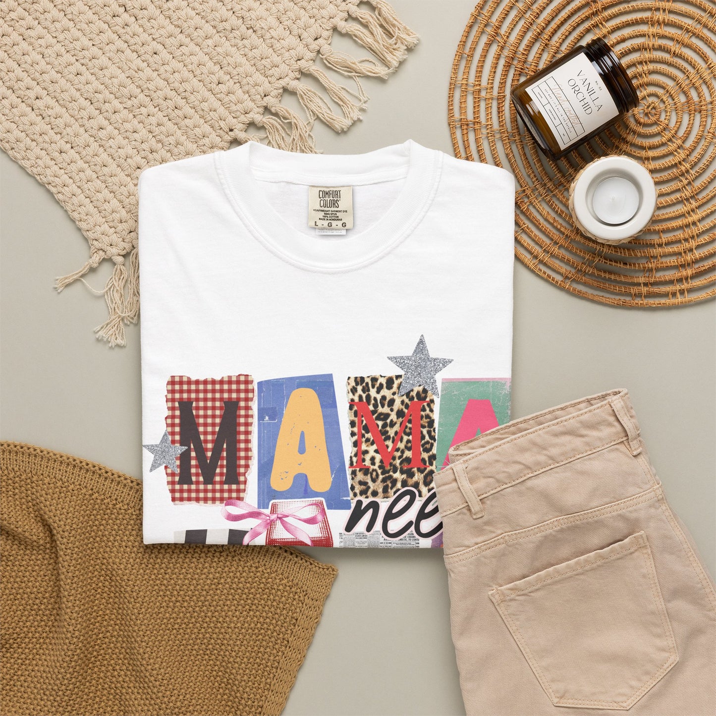 Mama Needs Wine Graphic Tee • Funny Mom Shirt Women • Trendy Patchwork Mixed Print Leopard Gingham Tee • Mom Life Shirt