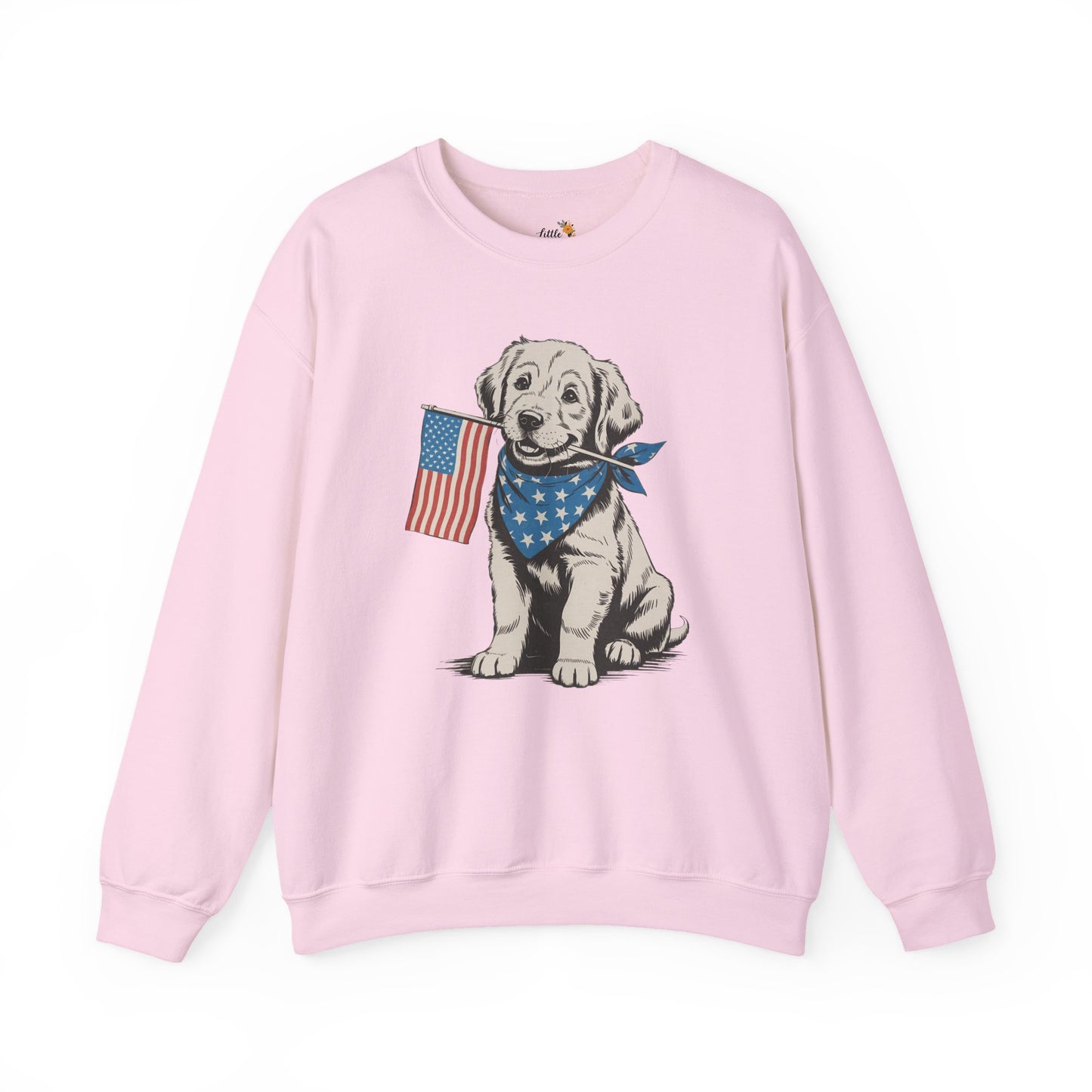 4th of July Patriotic Dog Puppy Crewneck • Americana Dog Lover Graphic sweatshirt • Red White Blue Flag