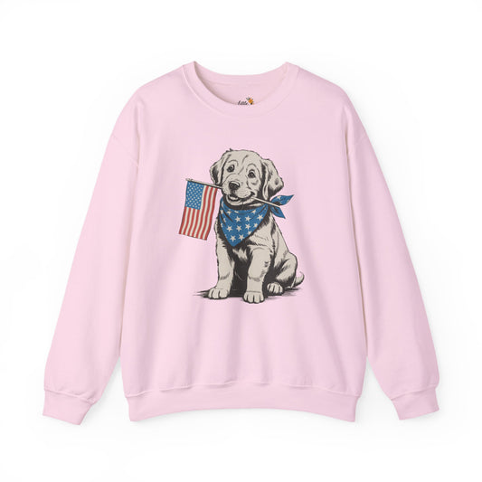 4th of July Patriotic Dog Puppy Crewneck • Americana Dog Lover Graphic sweatshirt • Red White Blue Flag