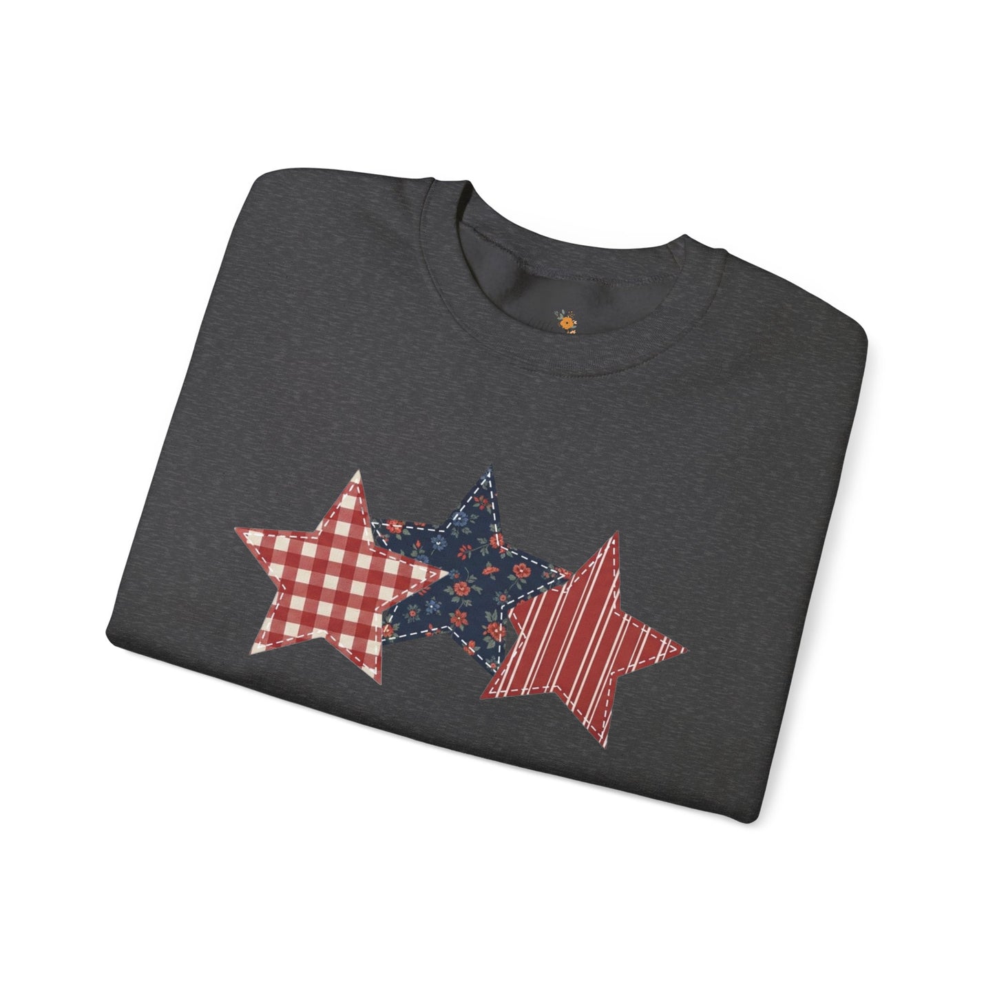 4th of July Patchwork Star Sweatshirt for Summer nights • Floral Gingham Red White Blue USA Crewneck • Patriotic Outfit