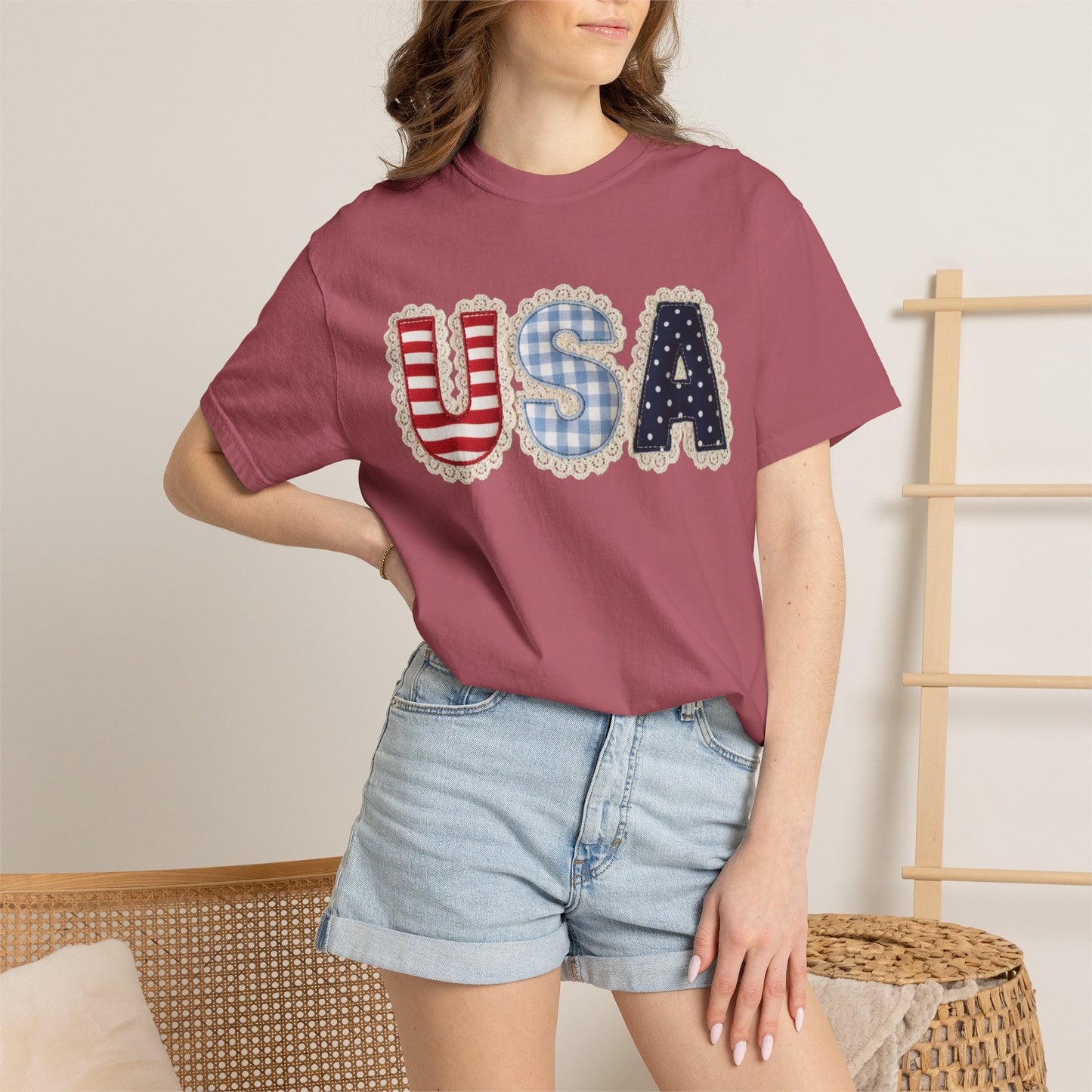 USA Patchwork Shirt • Preppy Patriotic Tee • Coquette Americana Top • Red White Blue Outfit Shirt