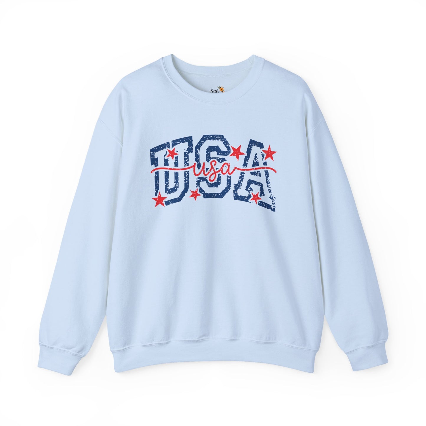 Copy of Feux Laced USA Patchwork Sweatshirt • Preppy Patriotic Crewneck • Coquette Americana Sweatshirt • Red White Blue Mama Style