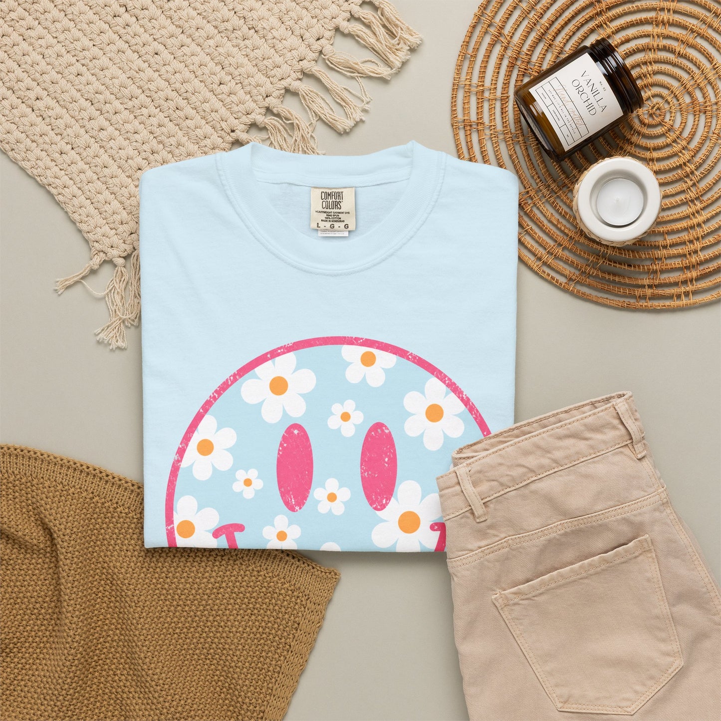 Pink Daisy Smiley Face Tee • Retro Floral Happy Face Shirt • Boutique Mama Graphic Tee