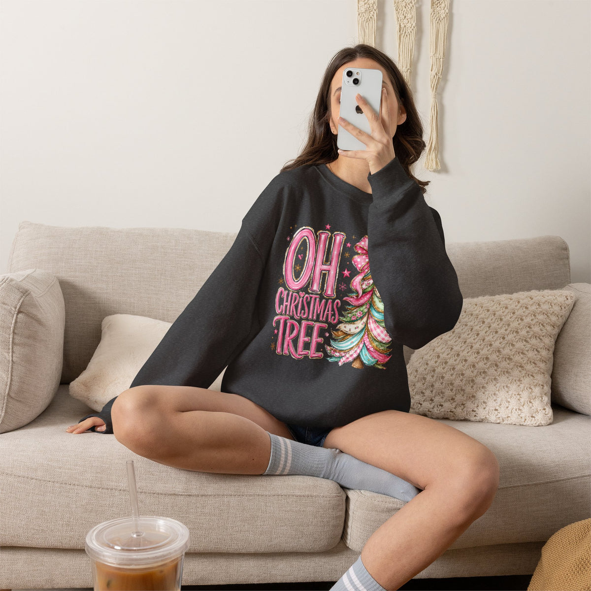 "Oh Christmas Tree" pink Pastel Holiday Crewneck