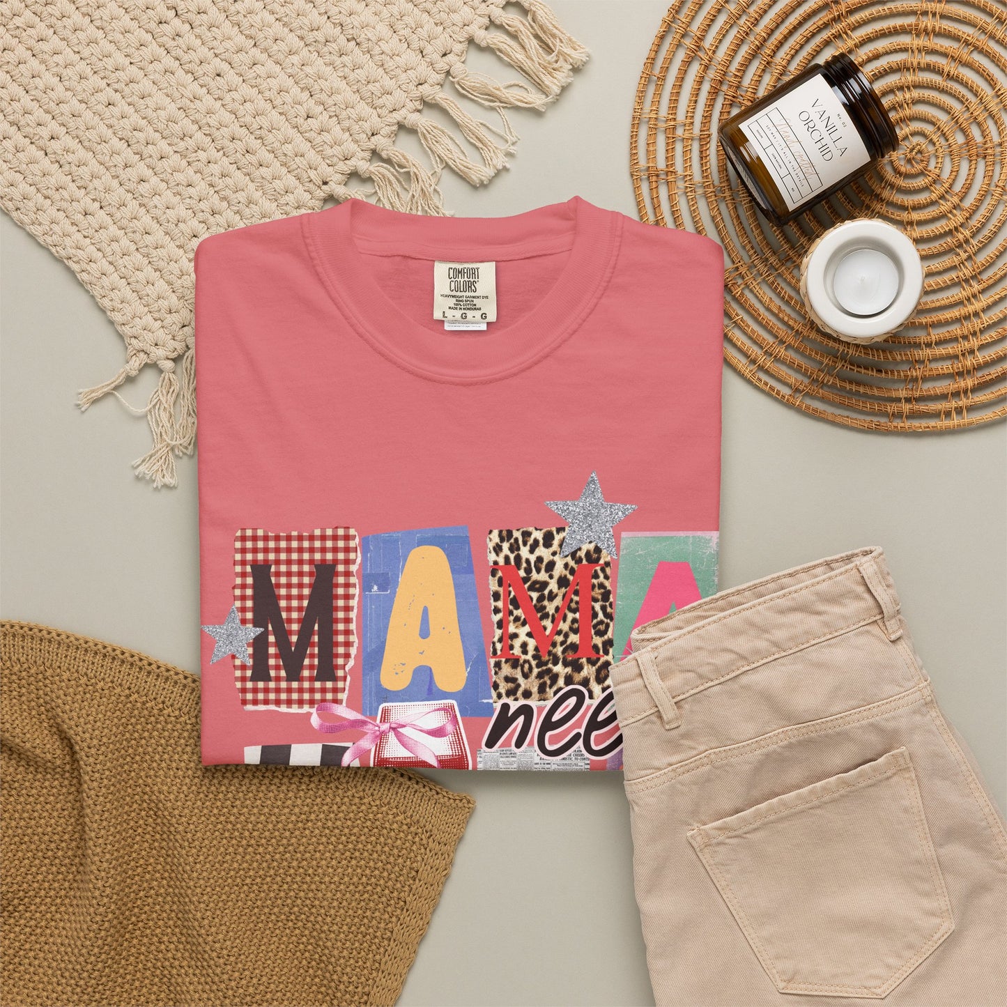 Mama Needs Wine Graphic Tee • Funny Mom Shirt Women • Trendy Patchwork Mixed Print Leopard Gingham Tee • Mom Life Shirt