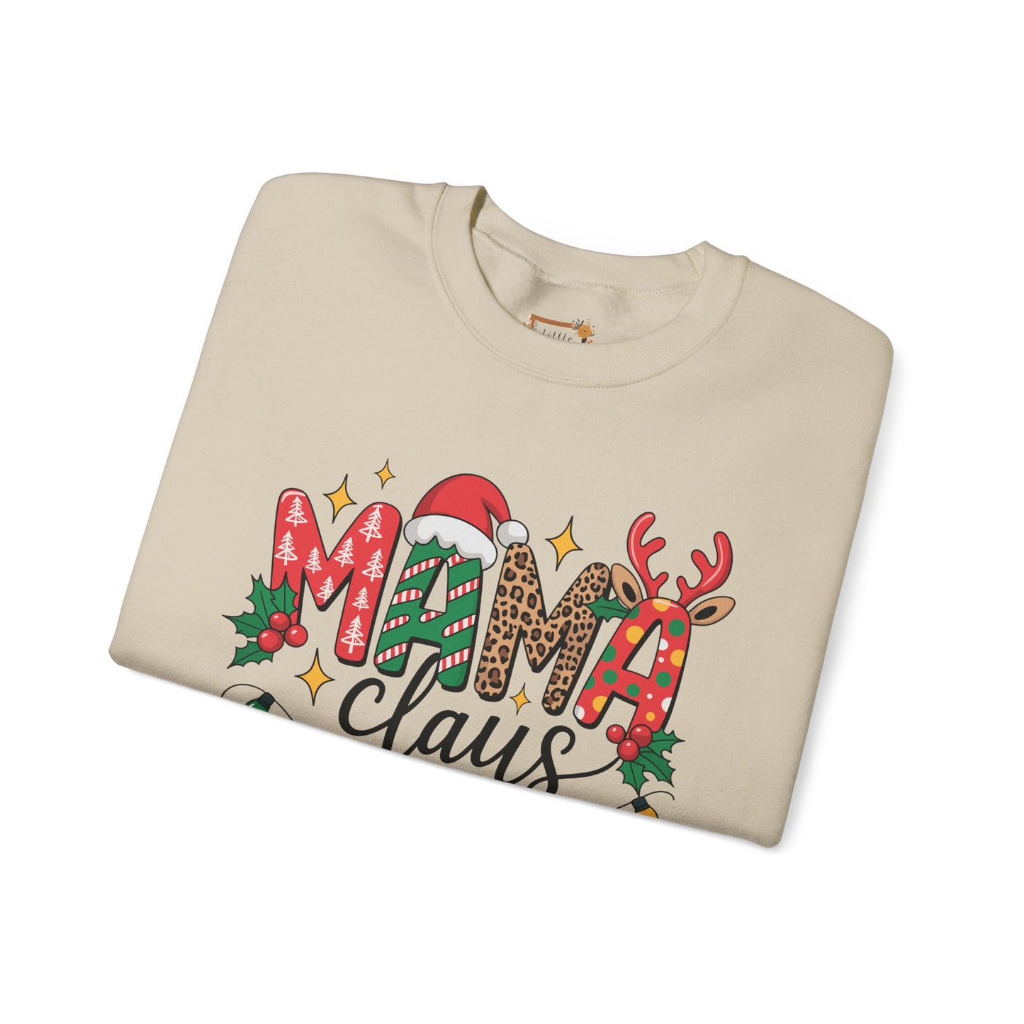 Mama Claus Christmas Sweatshirt | Leopard & Candy Cane Holiday Crewneck | Festive Lights Sweater for Moms | Cute Christmas Outfit