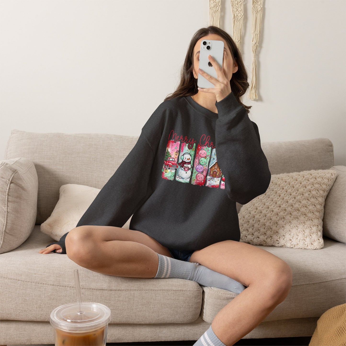 Christmas Patch Crewneck Sweatshirt — ‘Merry Christmas’ Holiday Graphic