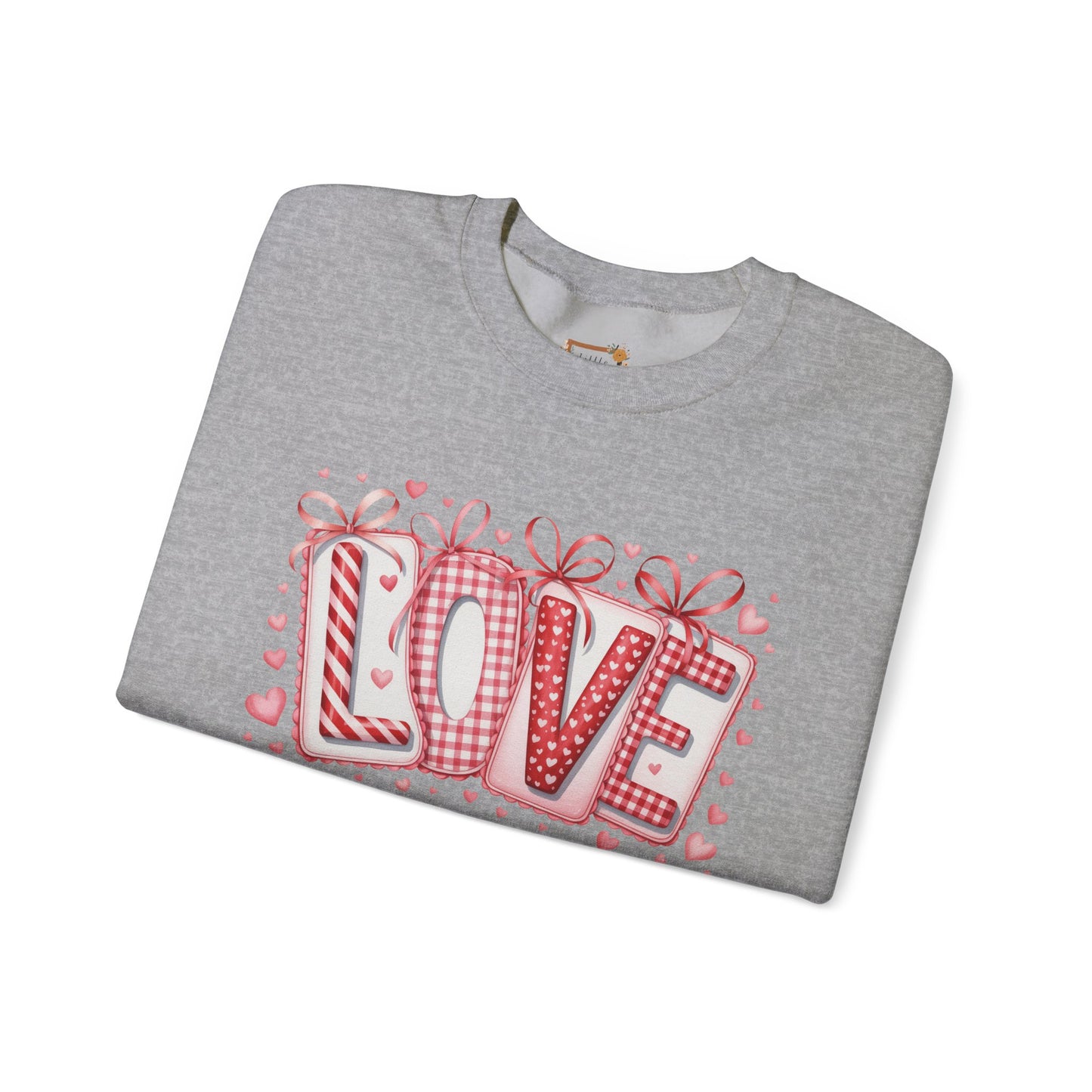 Valentine LOVE Sweatshirt with Coquette Bows and Patchwork Letters • Girly Romantic Aesthetic