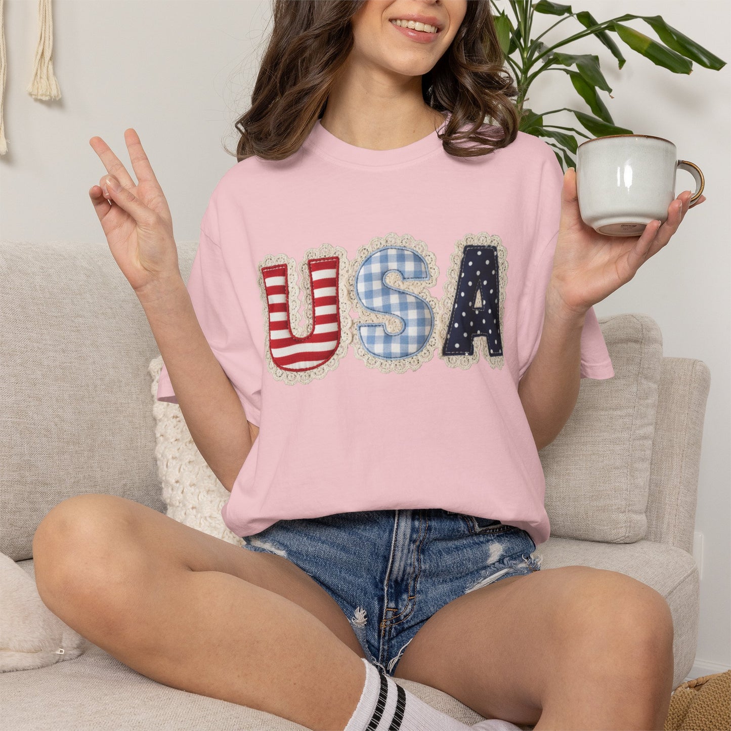 USA Patchwork Shirt • Preppy Patriotic Tee • Coquette Americana Top • Red White Blue Outfit Shirt