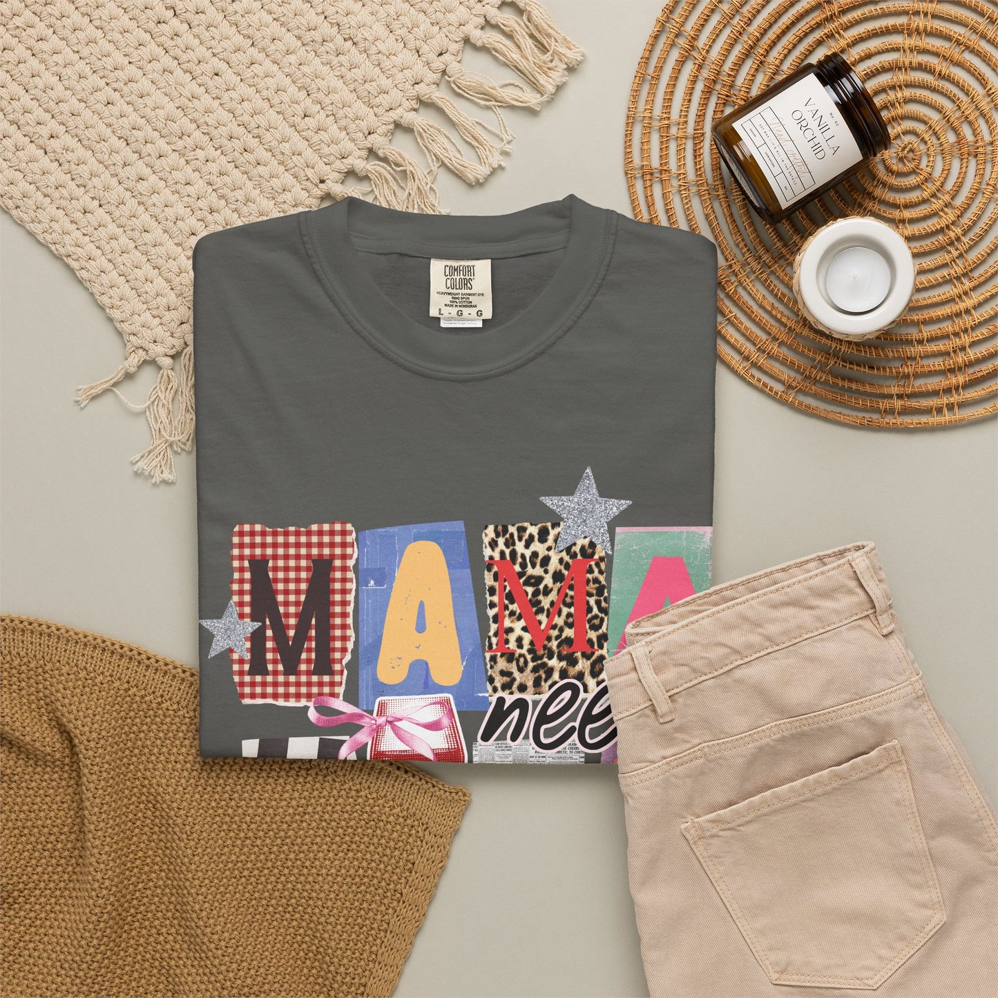 Mama Needs Wine Graphic Tee • Funny Mom Shirt Women • Trendy Patchwork Mixed Print Leopard Gingham Tee • Mom Life Shirt