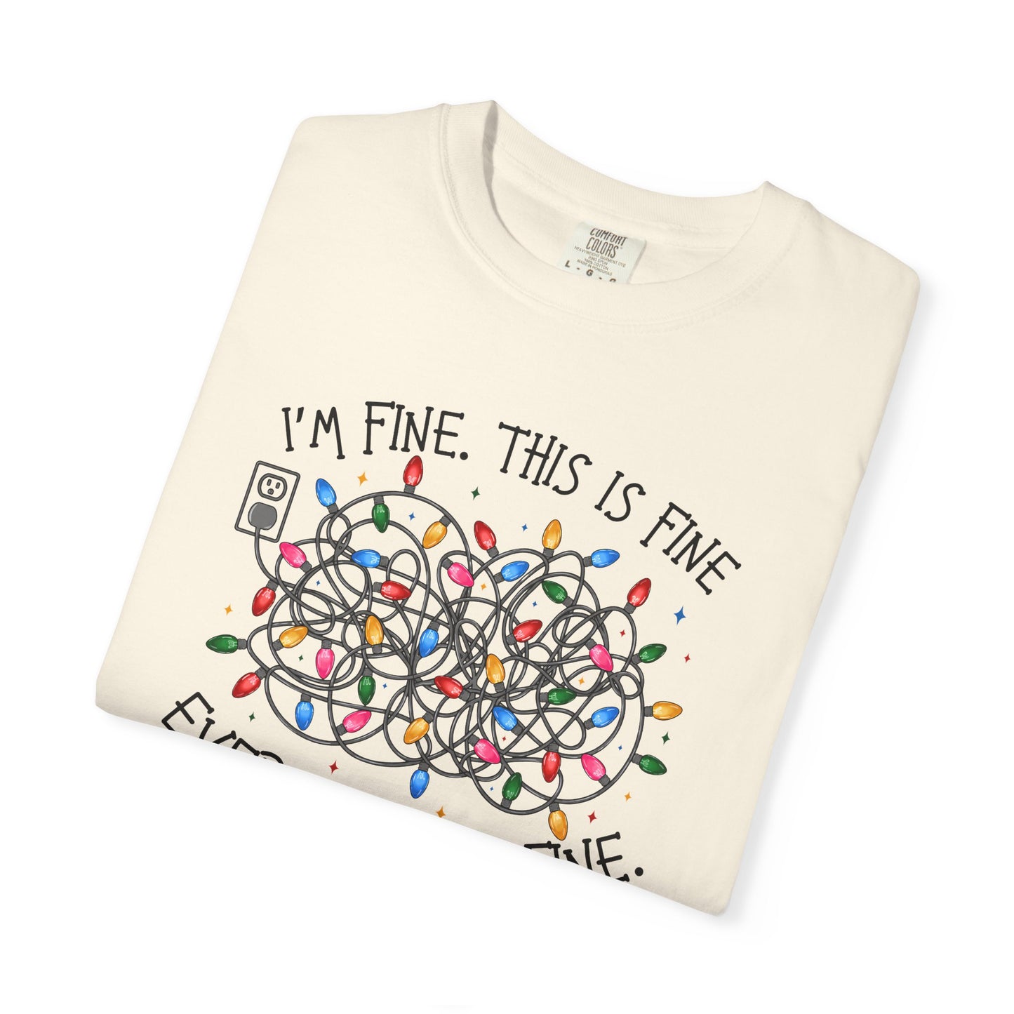 “I’m Fine, This Is Fine” tshirtTangled Holiday Lights Graphic