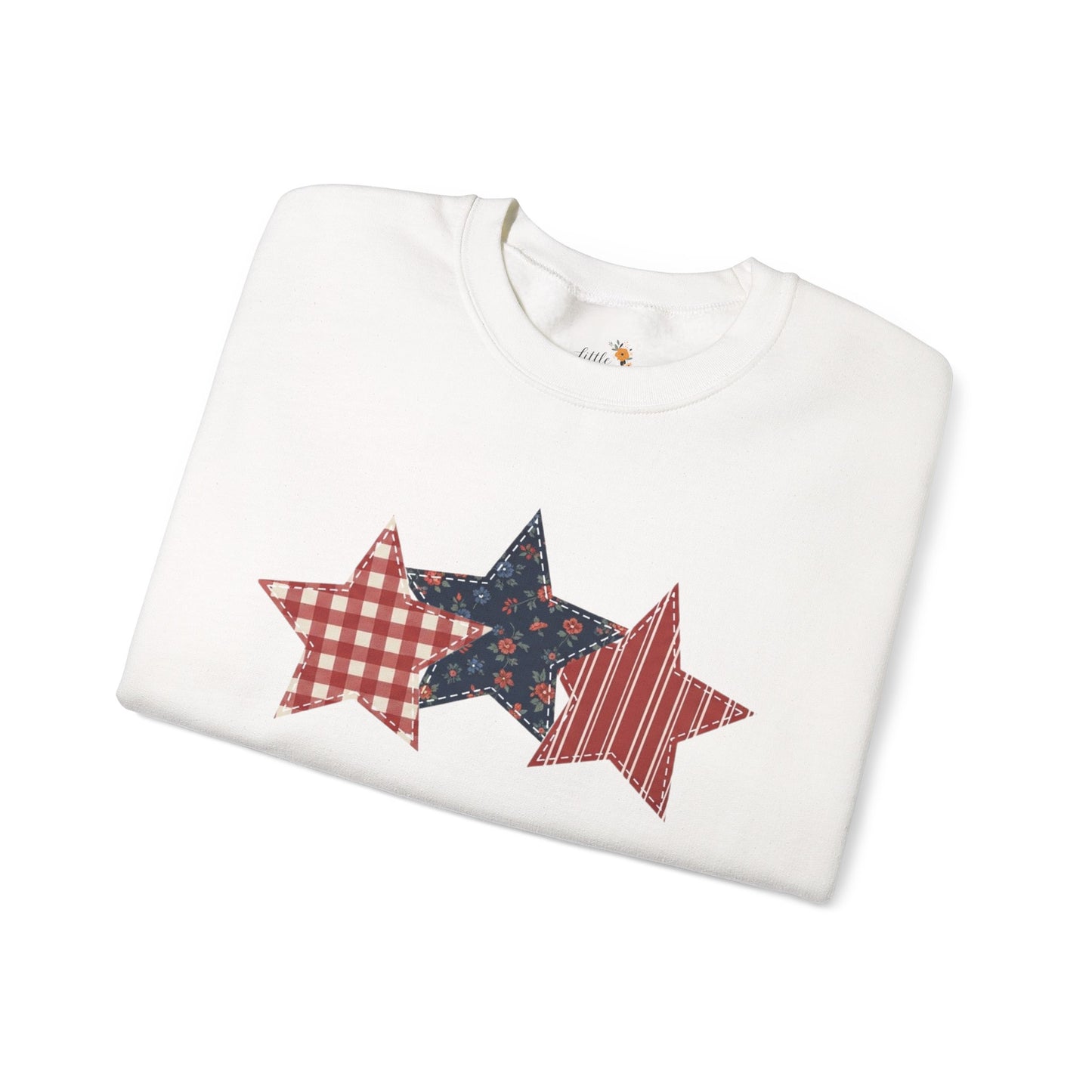 4th of July Patchwork Star Sweatshirt for Summer nights • Floral Gingham Red White Blue USA Crewneck • Patriotic Outfit