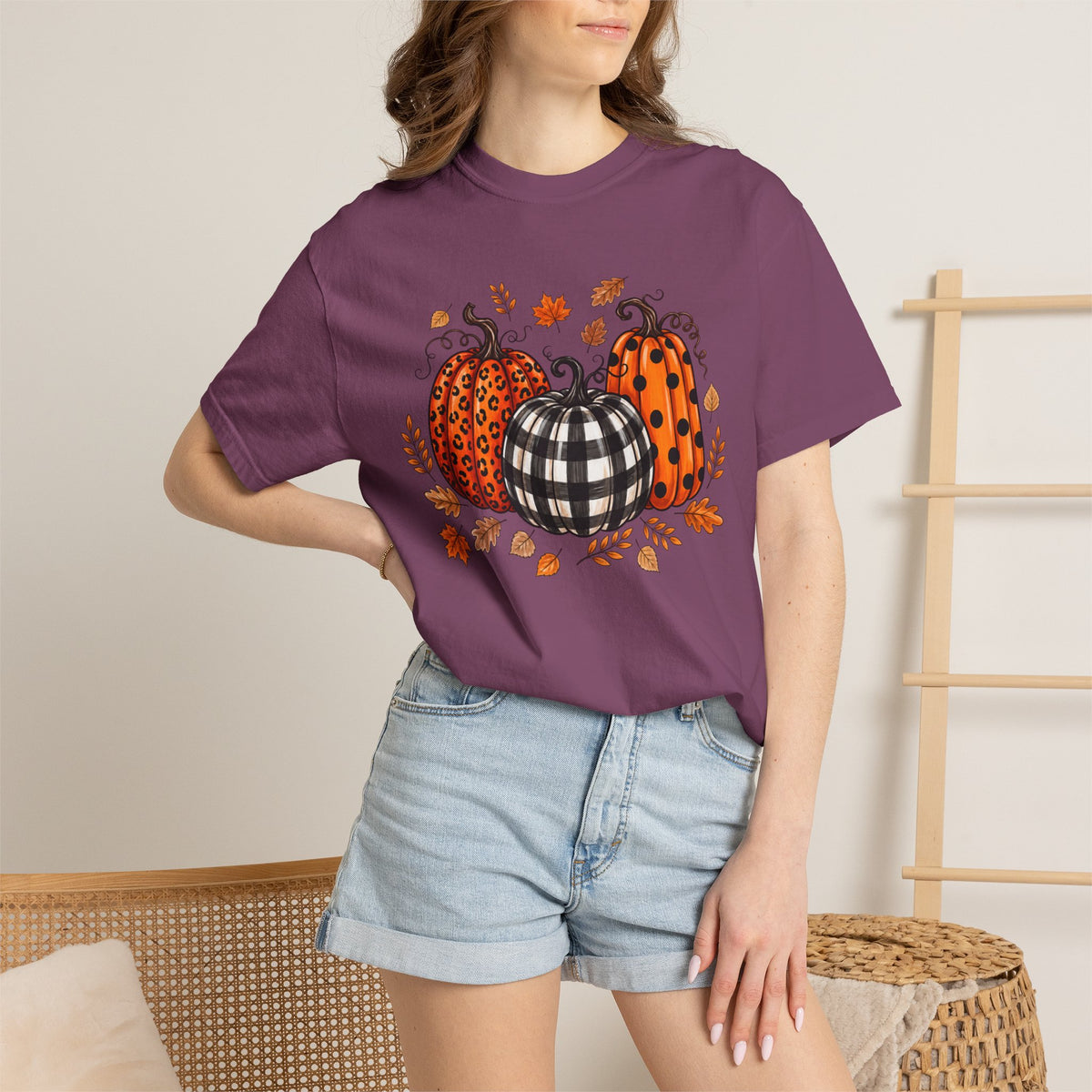 Leopard Pumpkin Fall Tee, Buffalo Plaid Pumpkin Shirt, Autumn Graphic Tee, Pumpkin Patch Shirt