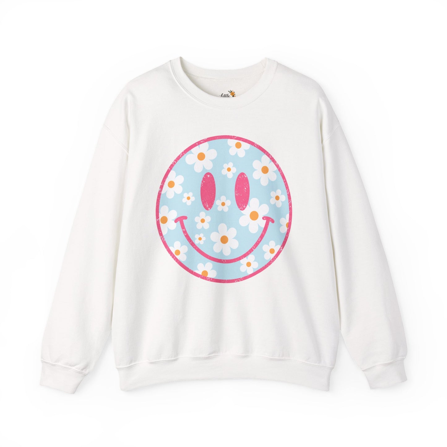 Retro Daisy Smile Sweatshirt • Floral Happy Face Crewneck • Cute Mama Cozy Sweatshirt