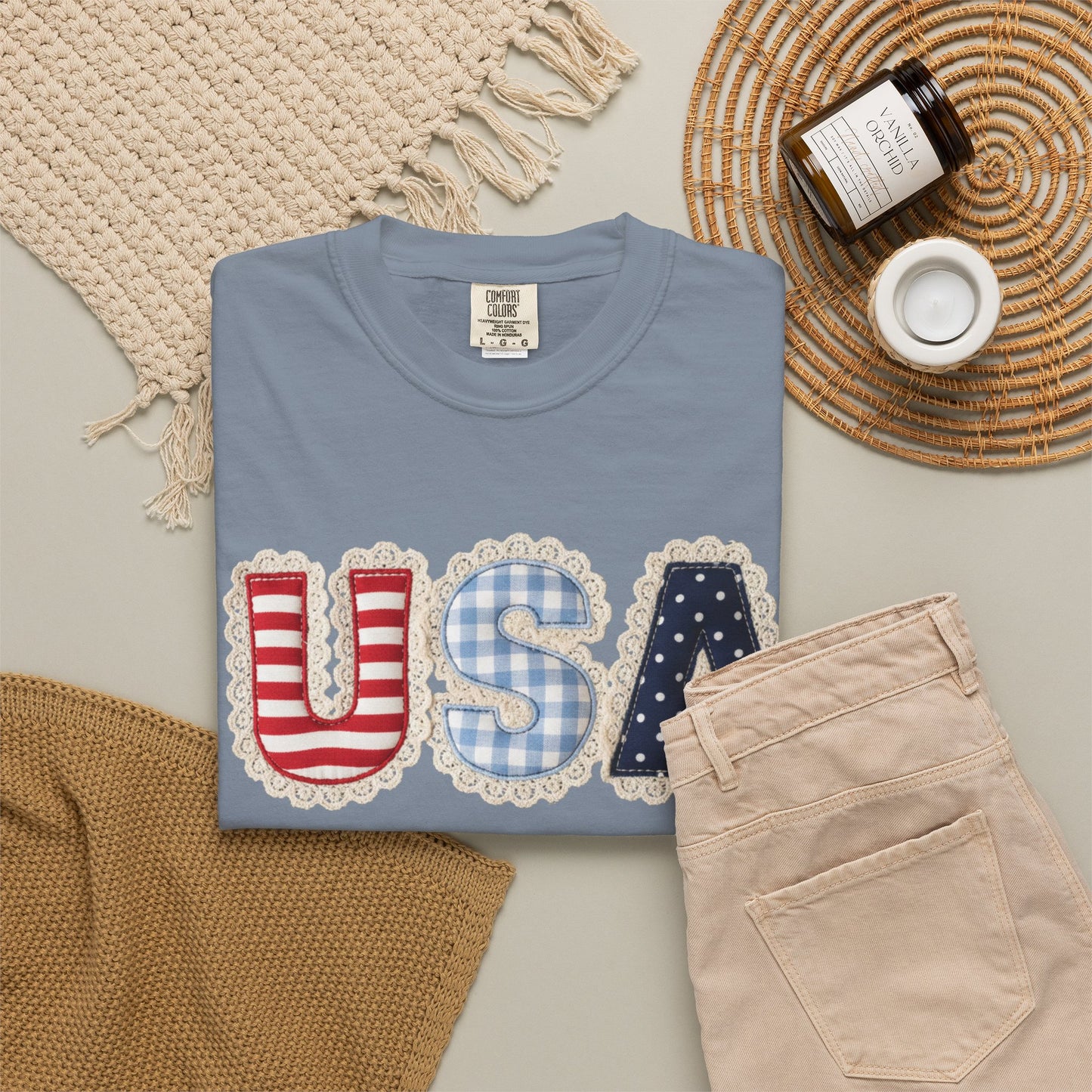 USA Patchwork Shirt • Preppy Patriotic Tee • Coquette Americana Top • Red White Blue Outfit Shirt