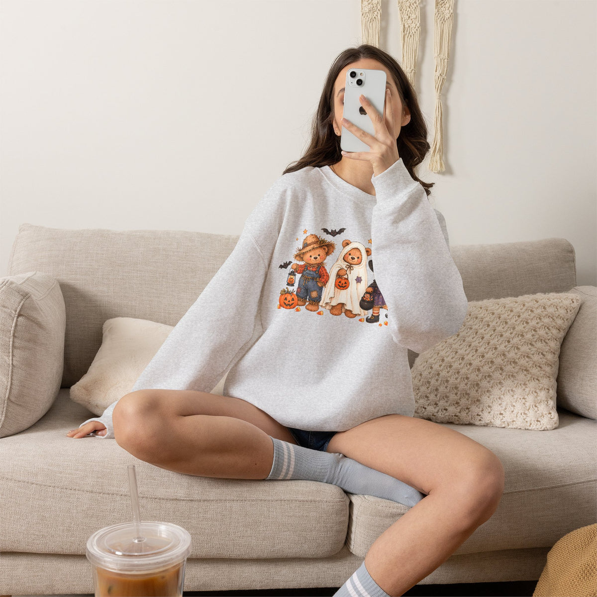 Halloween Teddy Bear Sweatshirt, Cute Trick or Treat Crewneck, Witch Ghost Scarecrow Bears, Spooky Season Fall Sweatshirt