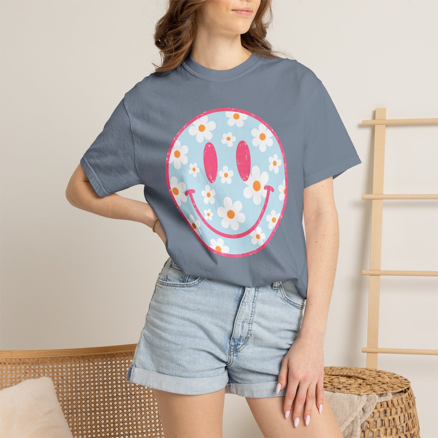Pink Daisy Smiley Face Tee • Retro Floral Happy Face Shirt • Boutique Mama Graphic Tee
