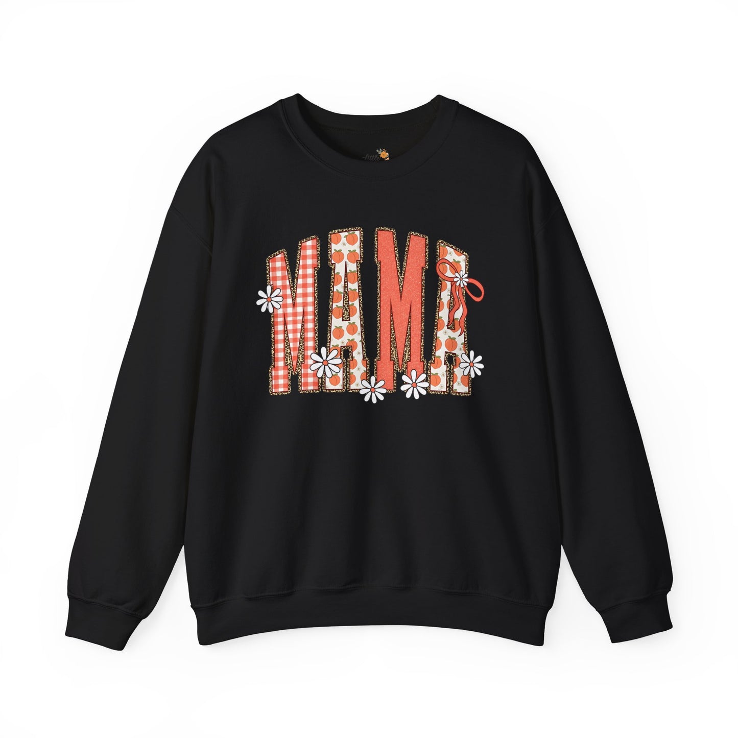 Daisy Peach MAMA Floral Sweatshirt • Spring Graphic Crew • Peach Gingham Mom pullover • Feminine Boutique Everyday Outfit