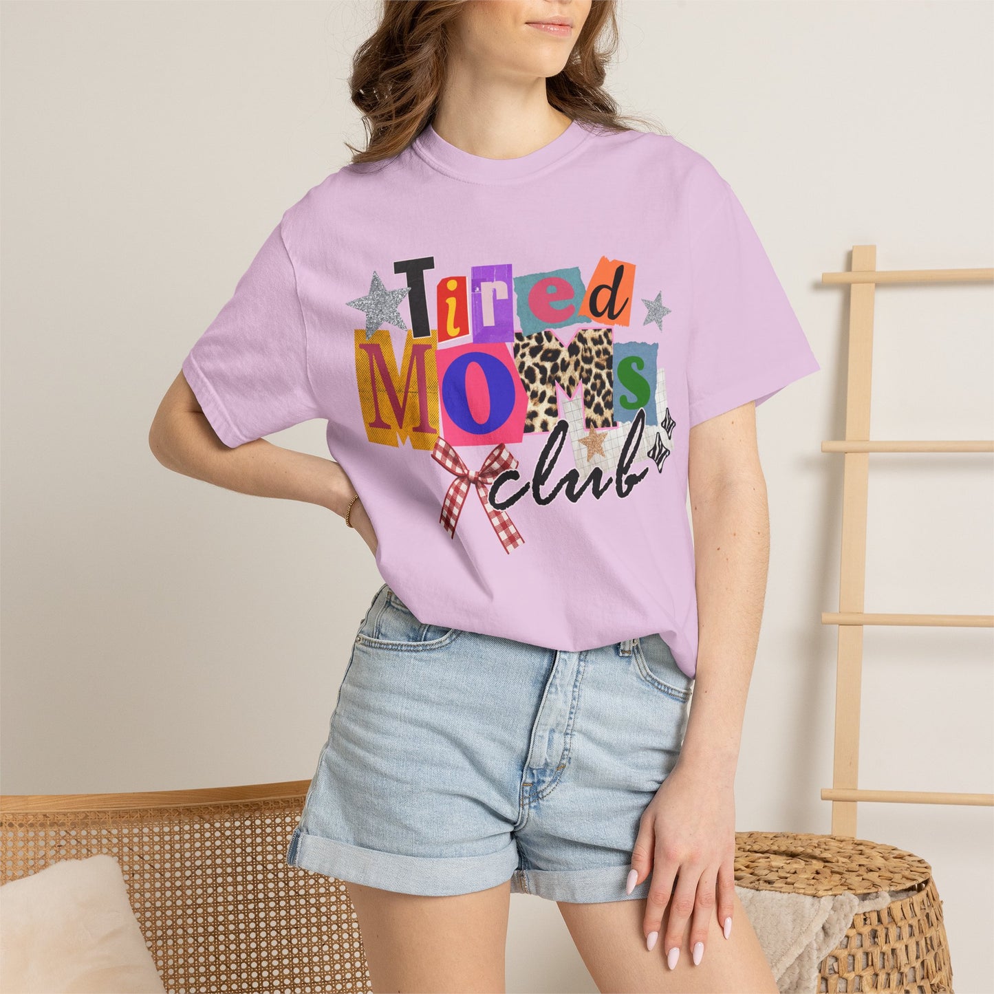 Tired Moms Club Shirt Women • Funny Mom Shirt • Trendy Patchwork Leopard Gingham Graphic Tee • Relatable Mom Outfit
