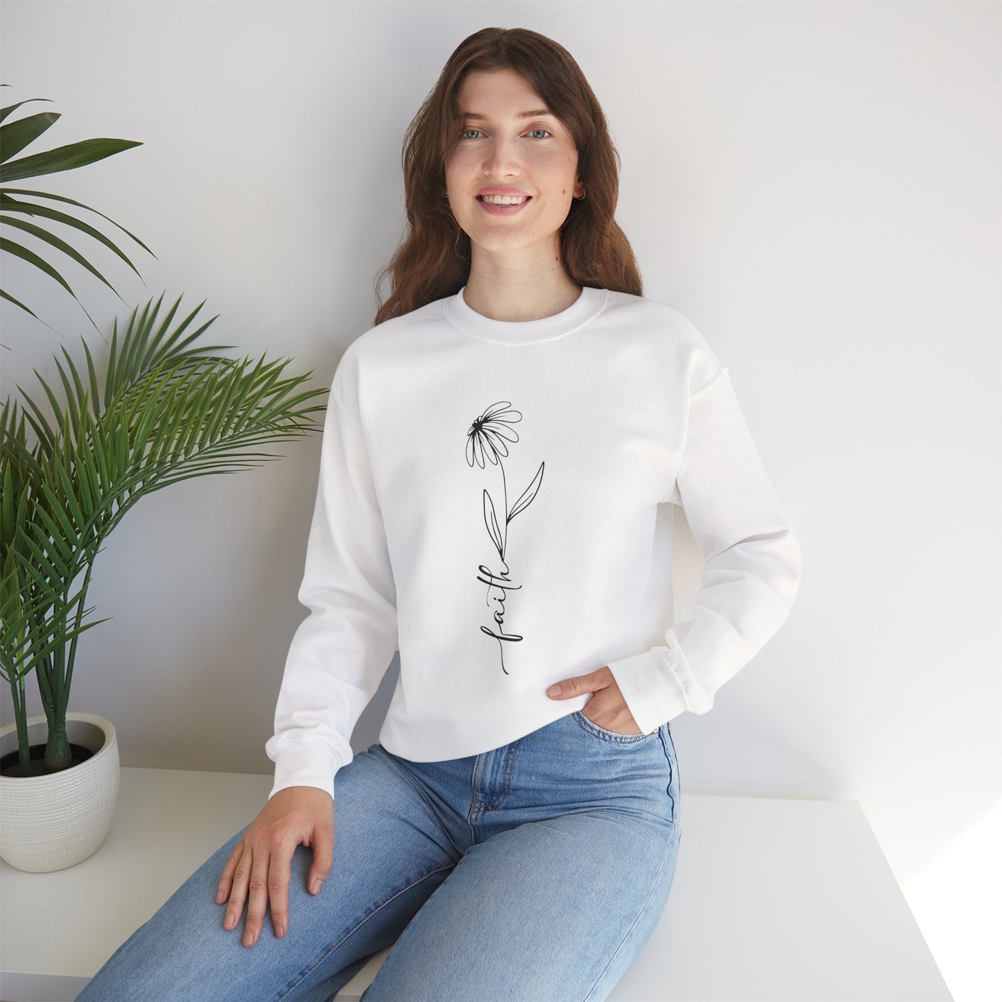 Daisy Faith Floral Sweatshirt | Minimal Line Flower Mama | Neutral Botanical Pullover | Soft Fleece Top