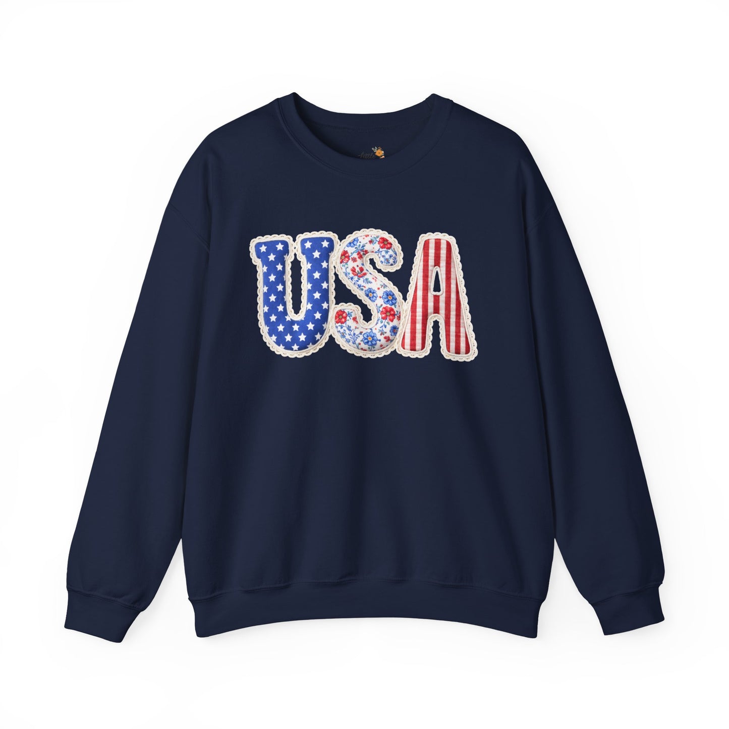 Floral Patchwork USA Crewneck • Preppy Patriotic Sweatshirt • Vintage Americana Gingham Sweatshirt • Cozy Summer Mom Outfit