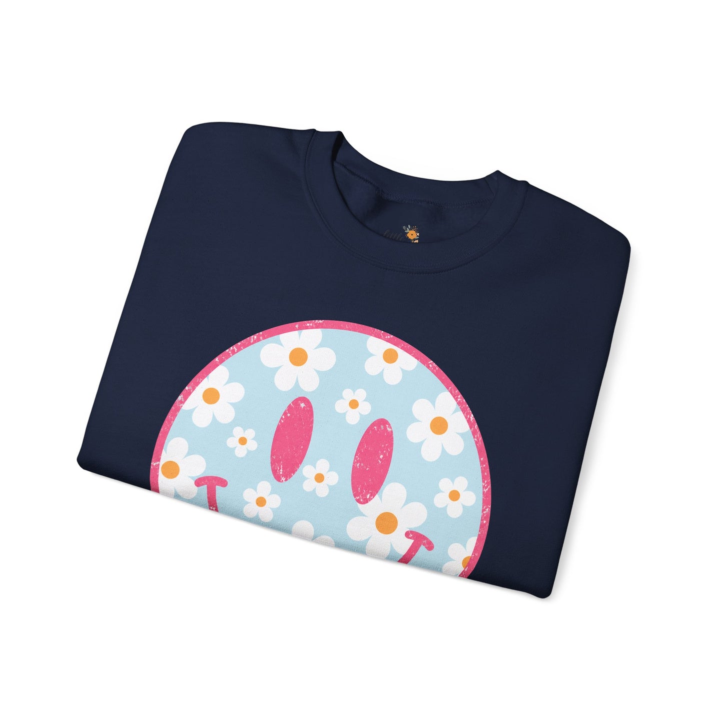 Retro Daisy Smile Sweatshirt • Floral Happy Face Crewneck • Cute Mama Cozy Sweatshirt