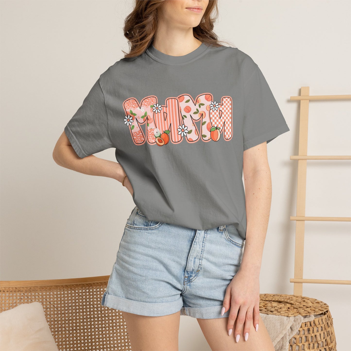 Peach Floral Mama Graphic Tee • Spring Mama Shirt • Soft Girly Mom Shirt • Floral Boutique Style Outfit