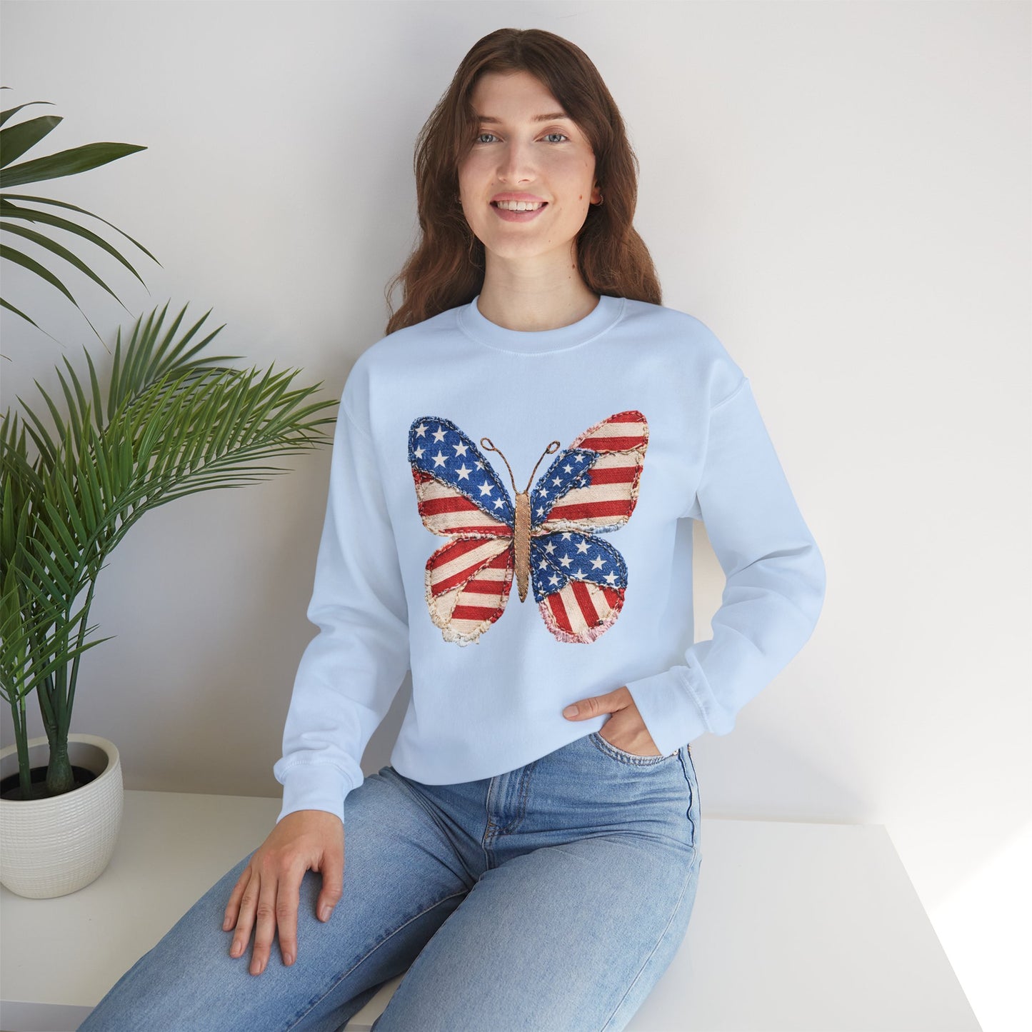 4th of July Butterfly Sweatshirt • Patriotic Butterfly Crewneck • Vintage Americana Red White Blue Graphic