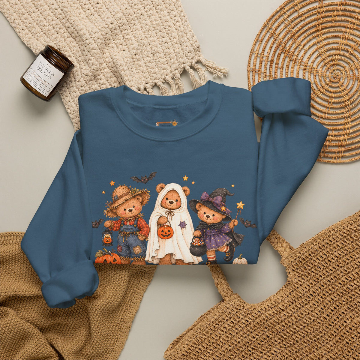 Halloween Teddy Bear Sweatshirt, Cute Trick or Treat Crewneck, Witch Ghost Scarecrow Bears, Spooky Season Fall Sweatshirt