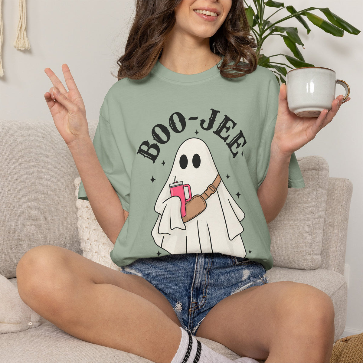 Boo Jee Ghost Shirt, Comfort Colors Halloween Tee, Cute Ghost Shirt, Girly Halloween Graphic Tee, Spooky Season Shirt